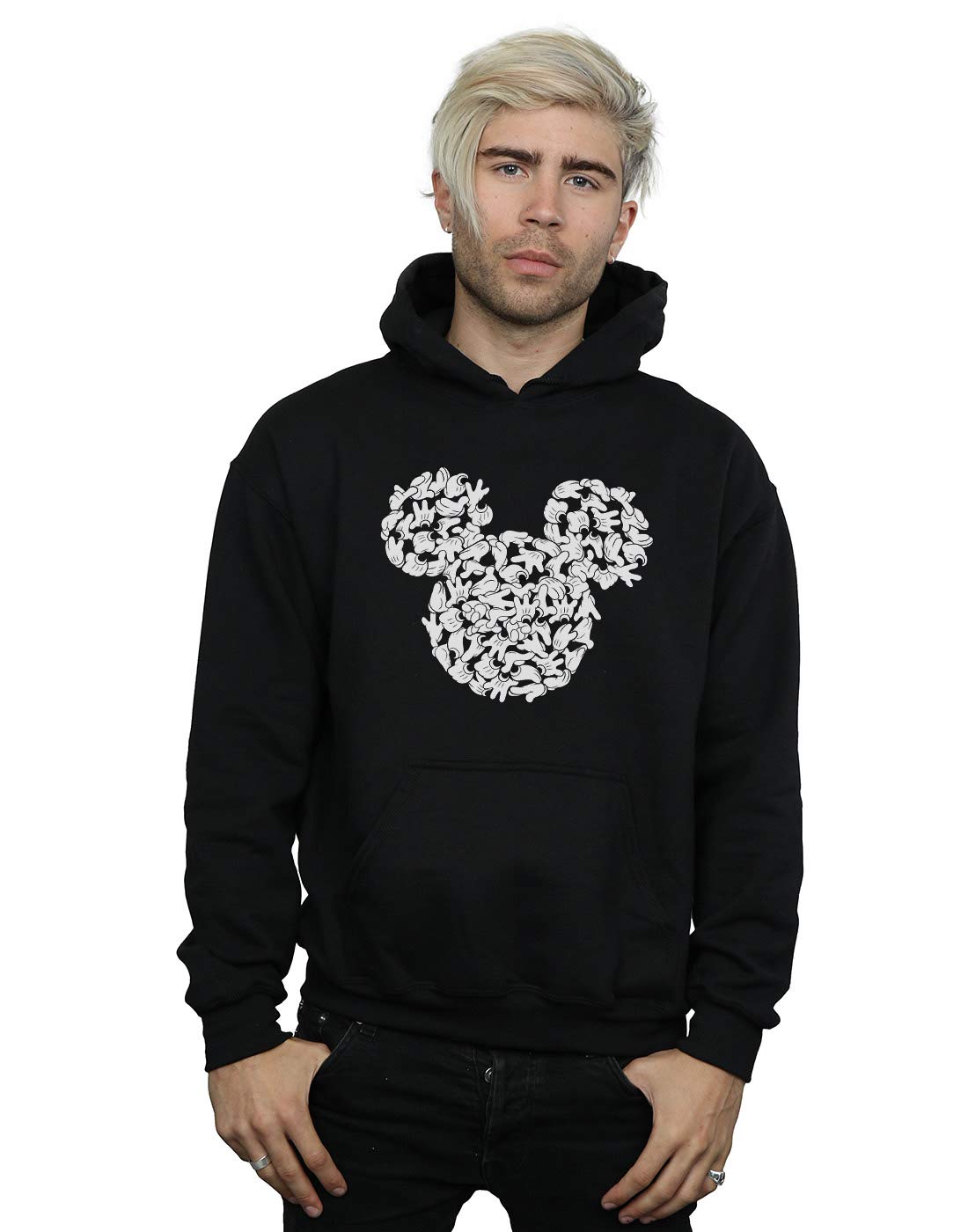 Absolute Cult Men's Black Disney Mickey Mouse Head Of Hands Hoodie Large