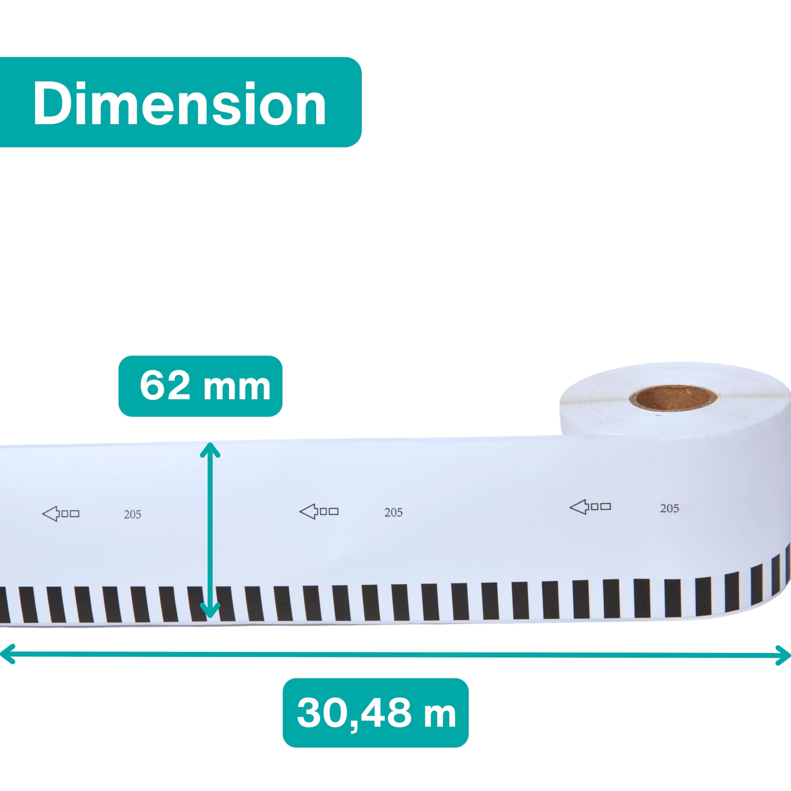 Double Dragon 10 Rollen DK-22205 Endlospapier Etiketten, 62mm x 30,48m, für Brother QL Drucker (QL-800/810W/820NWB/500/550/570/650TD/700/710W/720NW/1050/1060N), inkl. 10 Halterungen