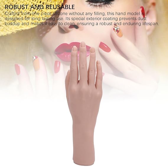 Realistic Silicone Female Hand, 10in Bendable Nail Mannequin Hand Life Size Female Model Hand for Showing Jewelry Pranksters Halloween Props Photography Props (Right Hand)