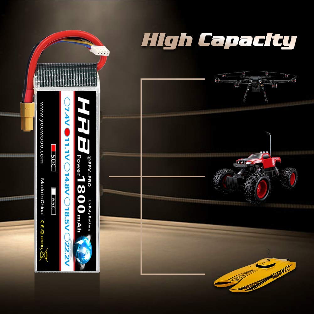 HRB 2 Paquetes 11.1V 1800mAh 3S 50C Batería LiPo con XT60 Plug para Skylark M4-FPV250 Mini Shredder 200 INDY250 Plus Mojo 280 QAV250 Vortex Emax Nighthawk 250 RC Heli Plane UAV Drone FPV