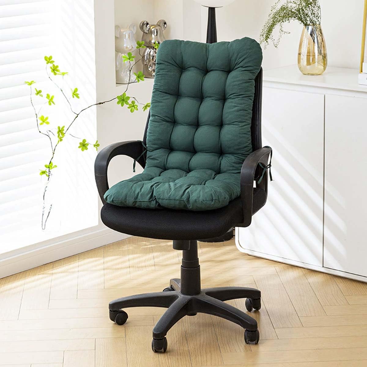 Miaogoo Garden High Back Chair Seat Pad, Outdoor Indoor Seating Cushion with Straps and Backrest, Soft Durable & Comfy Seat Padded Upholstery for Furniture (Green,155x45cm)
