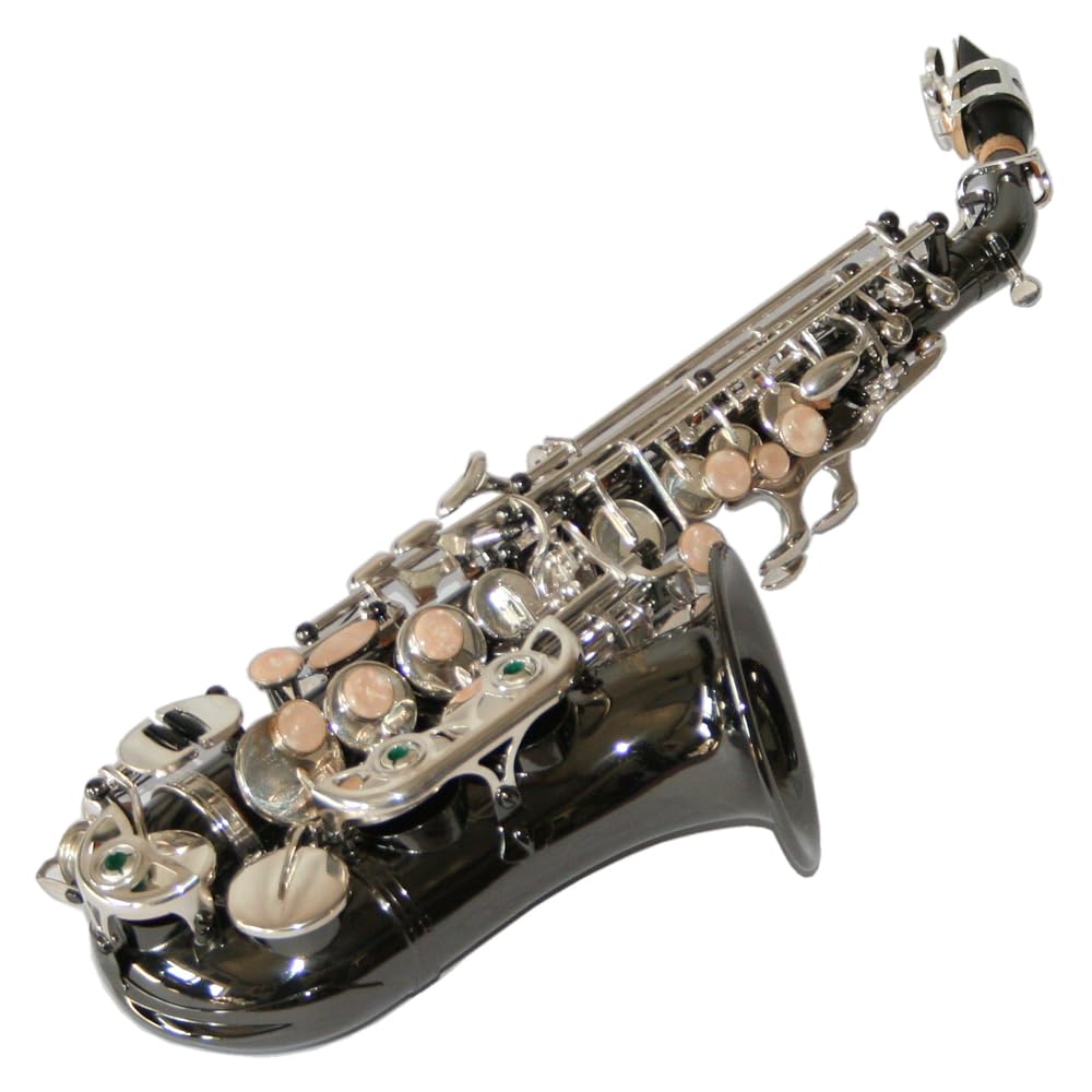 Saxofón soprano curvado, latón, negro cromado con estuche