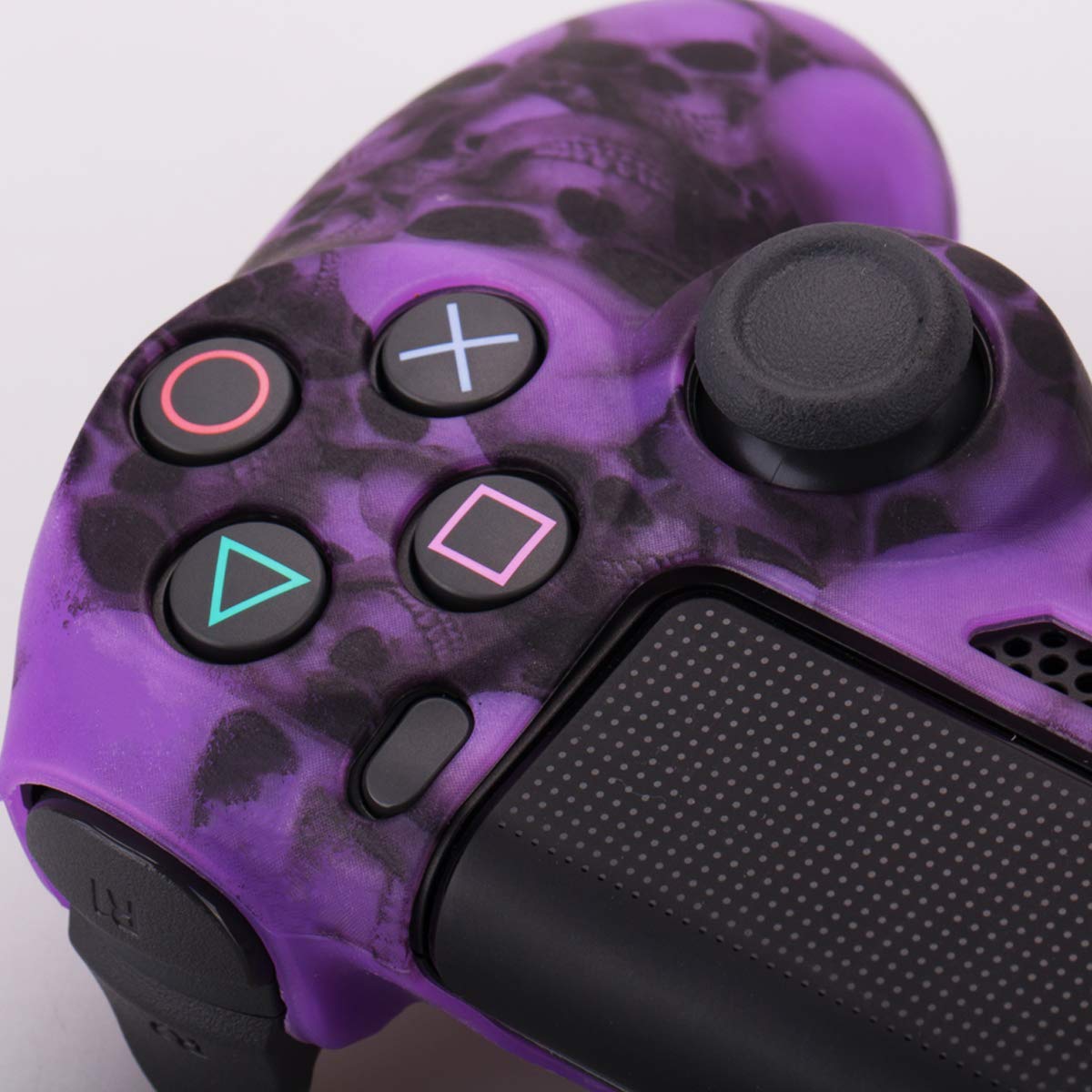 YoRHa Coque en Silicone Motif tête de Mort pour Manette Sony PS4/slim/Pro Dualshock 4 (Violet) avec 8 poignées de Pouce Pro