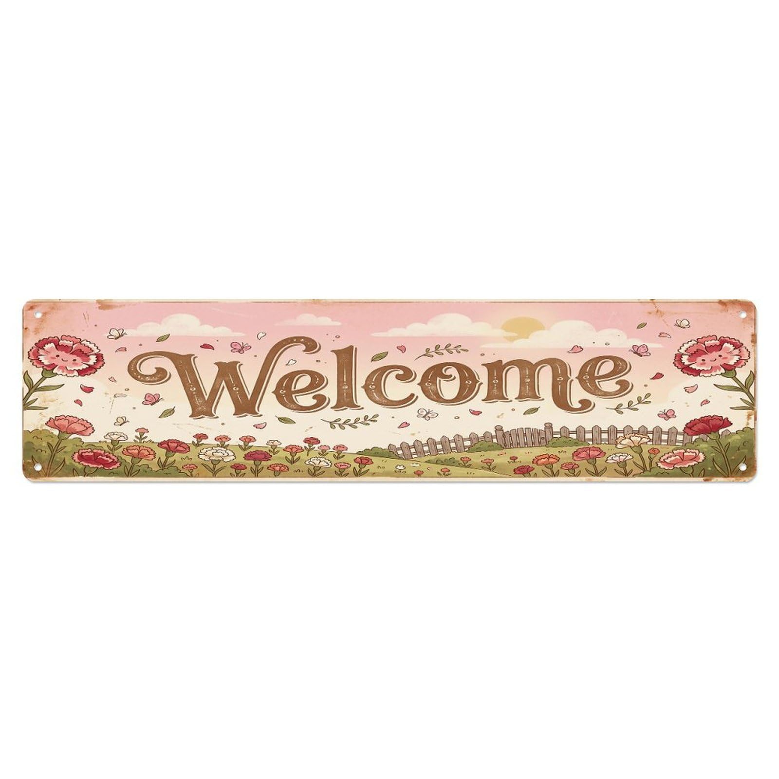 Cxhjca 4X16inch(10X40cm) Vintage Welcome Carnation Sweet Metal Tin Sign