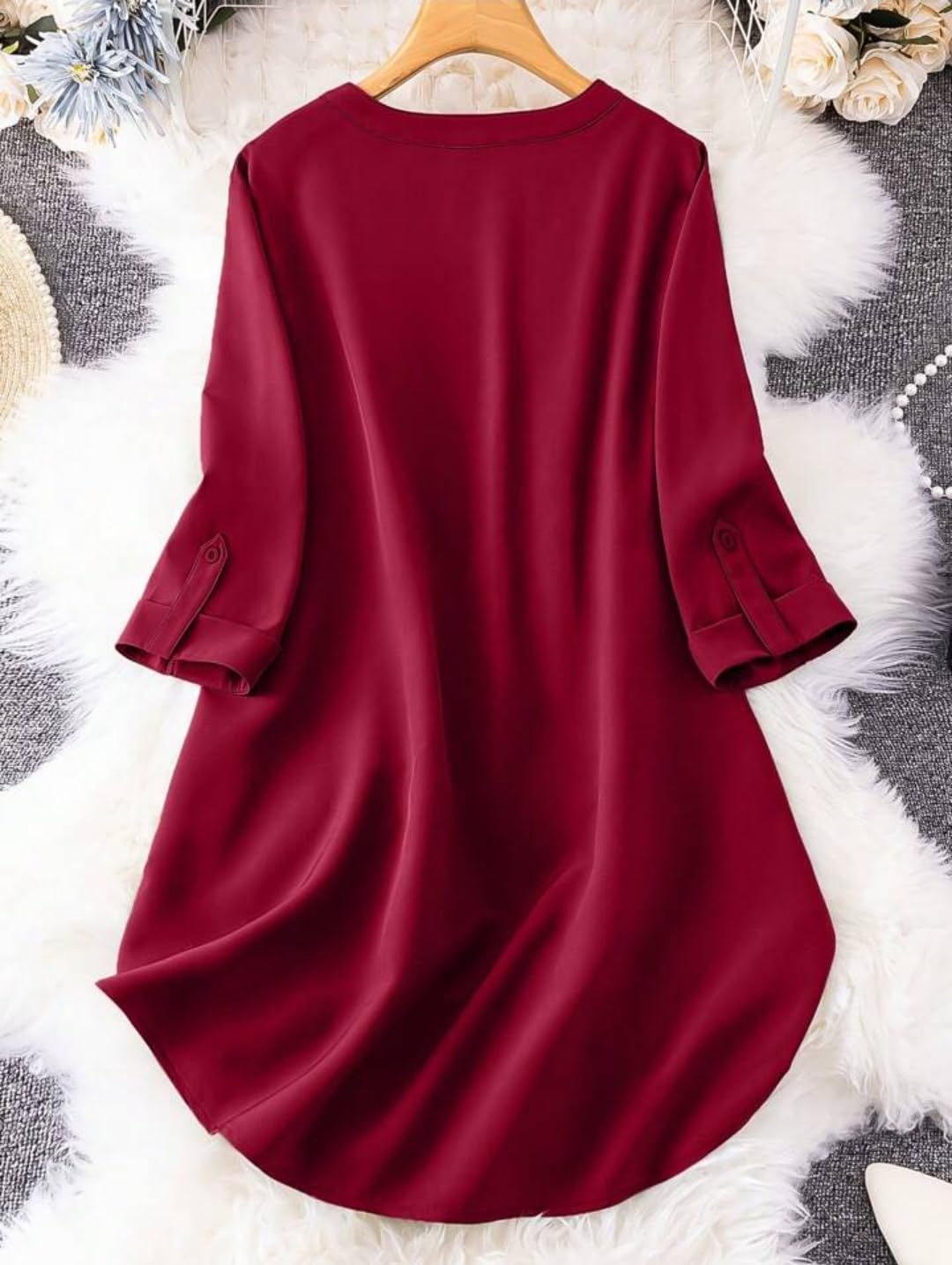 Gufrina Dresses For Women||Viscose Rayon Solid Button Front Shirt Dress For Women || Roll Tab Sleeve & Collared Neck Flared Dress ||Front Open Button|| Office || Short Dresses For Women.(Red Xl)
