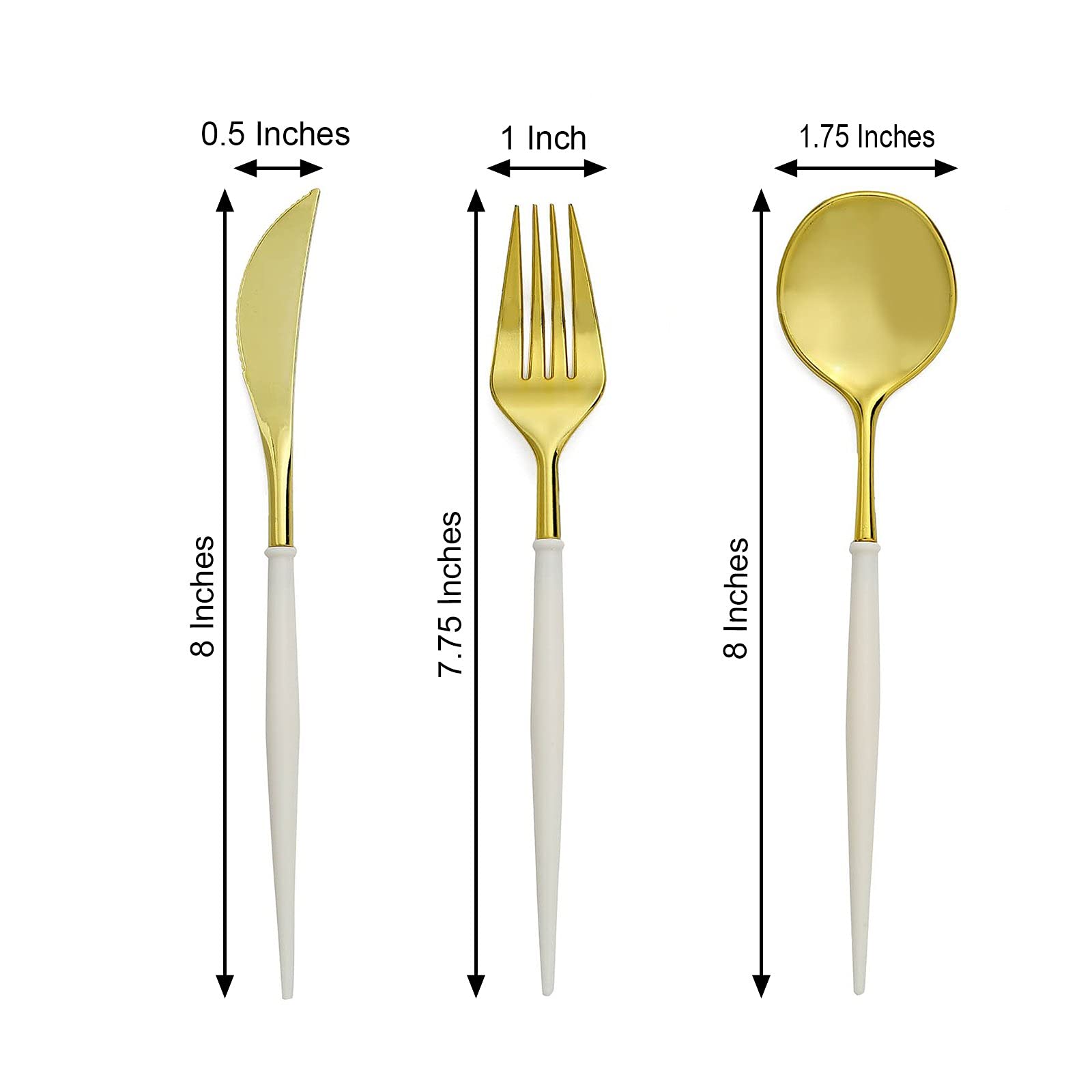 24 Gold Ivory Disposable Plastic Cutlery Spoon Fork and Knife Set for Weddings Parties Birthdays Receptions Events Dinnerware Tableware Decorations
