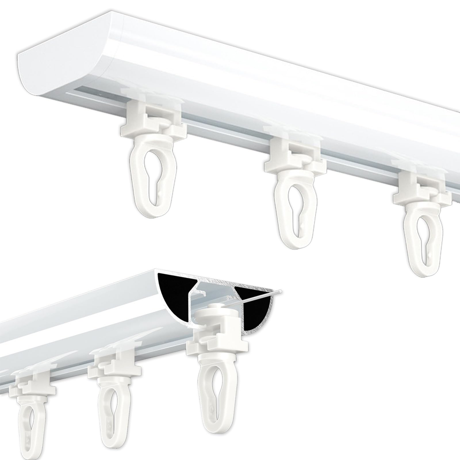 Single Tracks Ceiling Heavy-Duty Ripplefold Curtain Track Set, White S-Wave Drapery Rail System for Windows, Ceiling Sliding Curtain Rail for Bedroom,Living Room,Hospital(110CM(3.6FT),125mm)