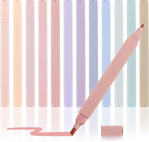 EOOUT 12 resaltadores estéticos en colores pastel con varios colores, resaltadores de la Biblia y doble cabeza, punta de cincel suave, secado