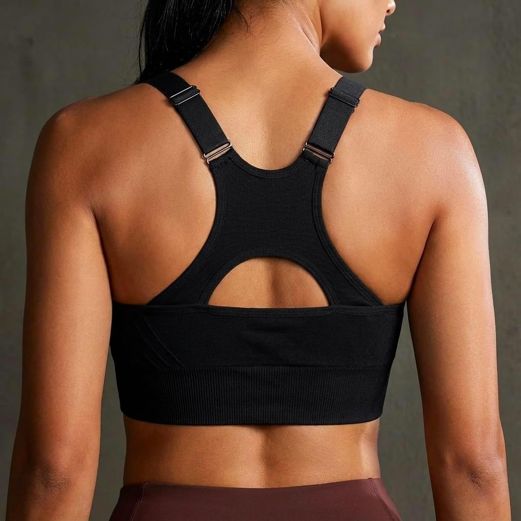 Sports Bra for Women High Support, High Impact Sports Bra Adjustable Supportive Wireless Gym & Yoga, Black, Large - Image 2