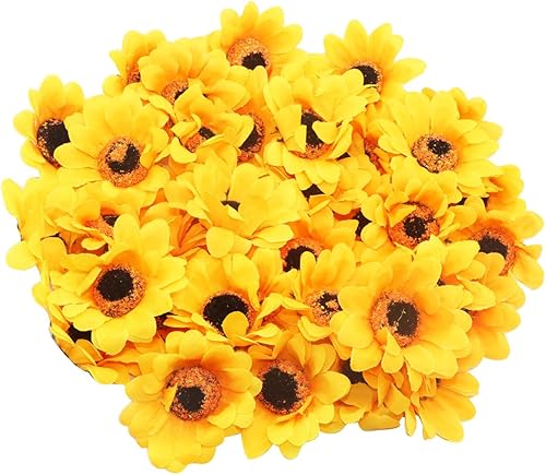 FZBNSRKO 50 cabezas de girasol de seda artificial, cabezas de girasol artificiales, cabezas de girasol pequeñas, decoración de girasol de seda para FZBNSRKO 50 cabezas de girasol de seda artificial, cabezas de girasol artificiales, cabezas de girasol pequeñas, decoración de girasol de seda para