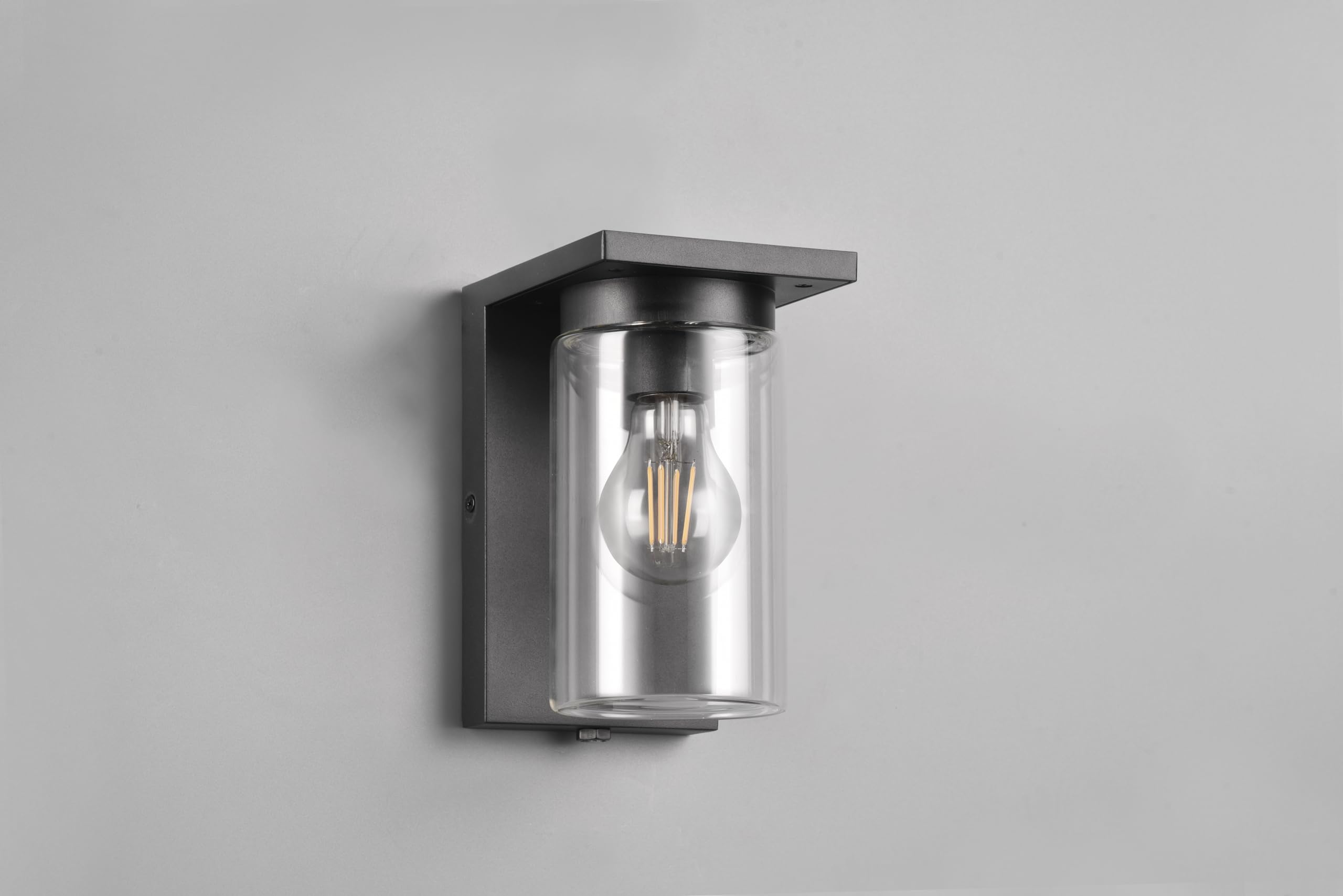 Trio Leuchten Außen Wandleuchte Ardila 211660132, Aluminium Druckguss Anthrazit, Glas klar, exkl. 1x E27, Dämmerungssensor, Schwarz Matt