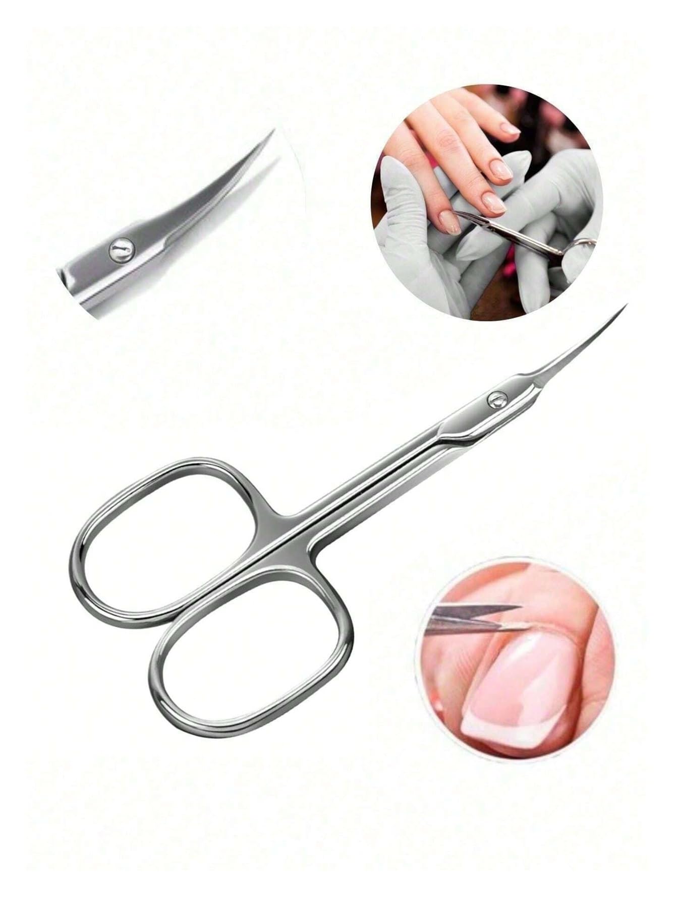 1/2 Tijeras Profesionales de manicura de Acero Inoxidable for cutículas, removedor de Piel Muerta for uñas, cortaúñas y Cejas.(Sliver 2pc)