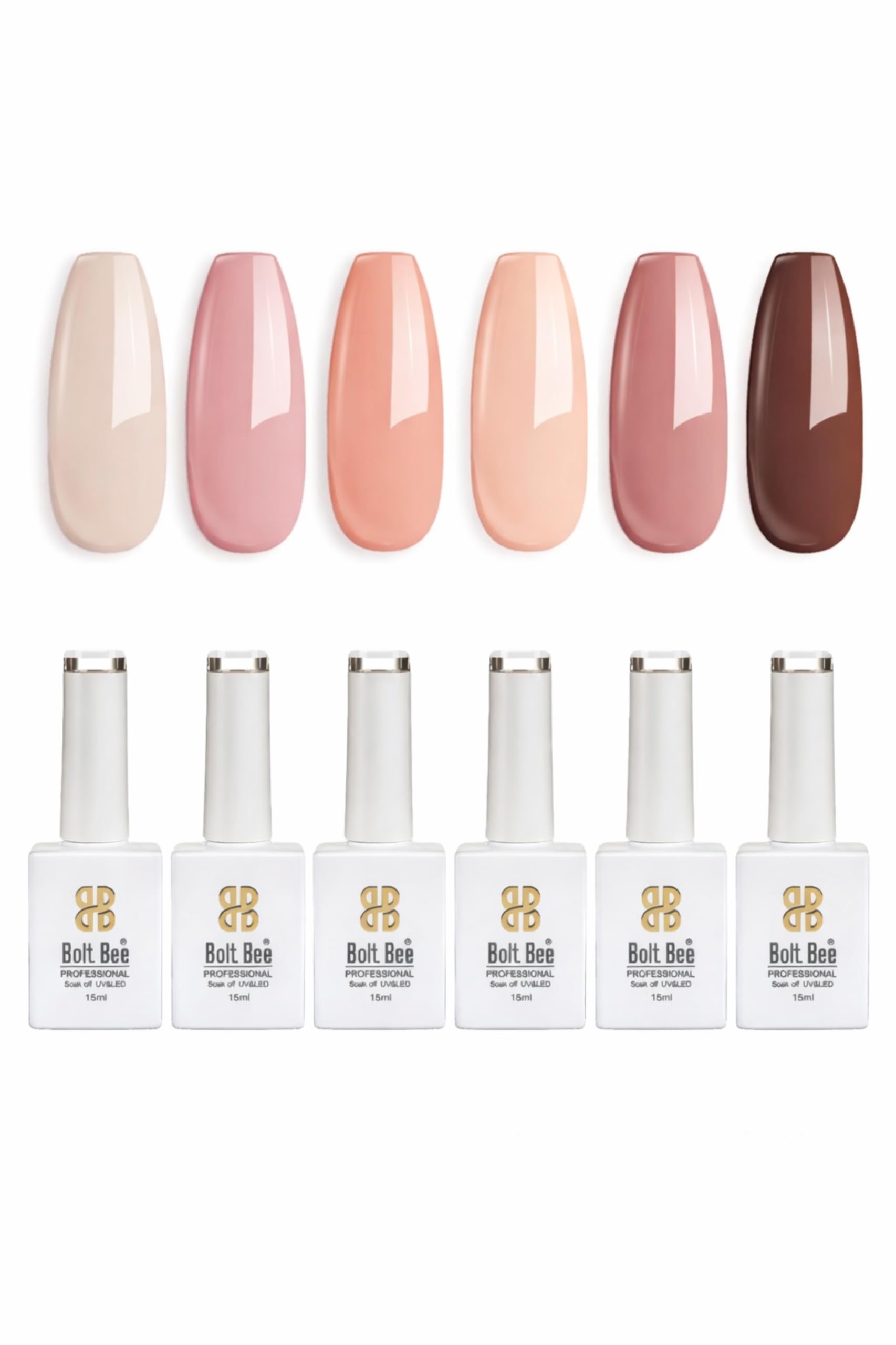 Bolt Bee Gel Polish Kit Gel Polish Set,6 Colors Light Soft Sakura White Nude Spring Soak Off Nail Art Design Manicure Kit at Home (14)-image-48