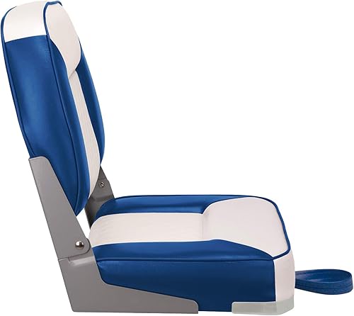 Miniatura 4 de XGEAR Asiento de barco de lujo con respaldo bajo, asiento plegable para barco de pesca (2 asientos) (C-blancoazul)