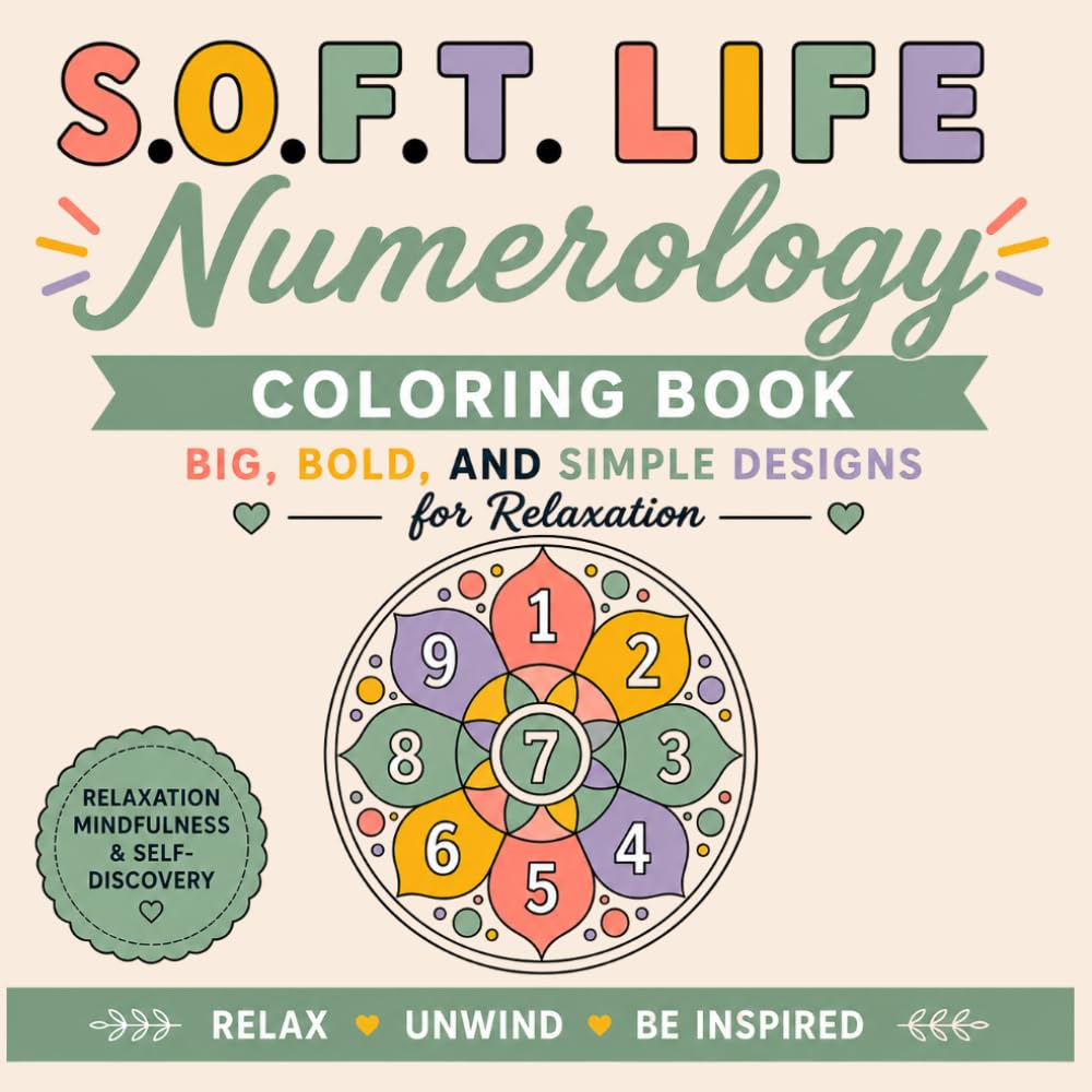 S.O.F.T. LIFE NUMEROLOGY COLORING BOOK: Big, Bold, and Simple Designs for Relaxation (S.O.F.T. Life Coloring Books)