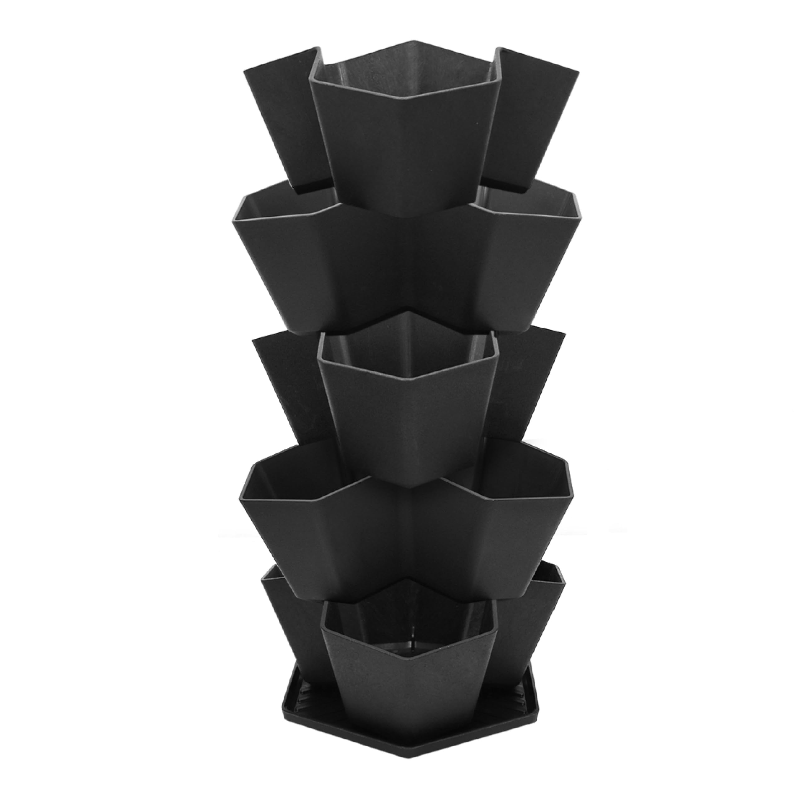 Tierra Verde 5-Tier Large Stackable Modular Planter in Black