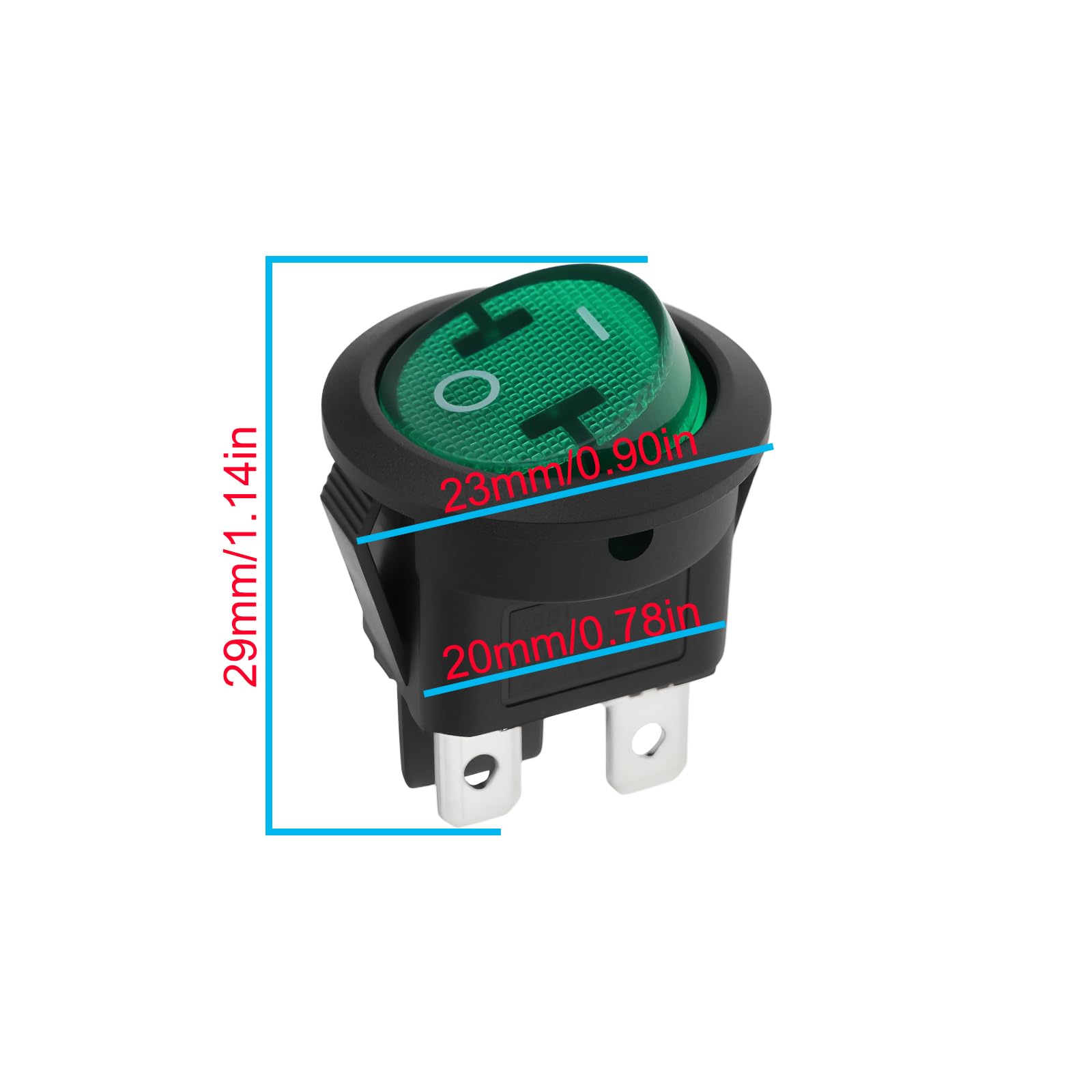 4 szt. zielony podświetlany okrągły przełącznik kołyskowy DPST 6A 250VAC 10A 125VAC do urządzeń elektrycznych
