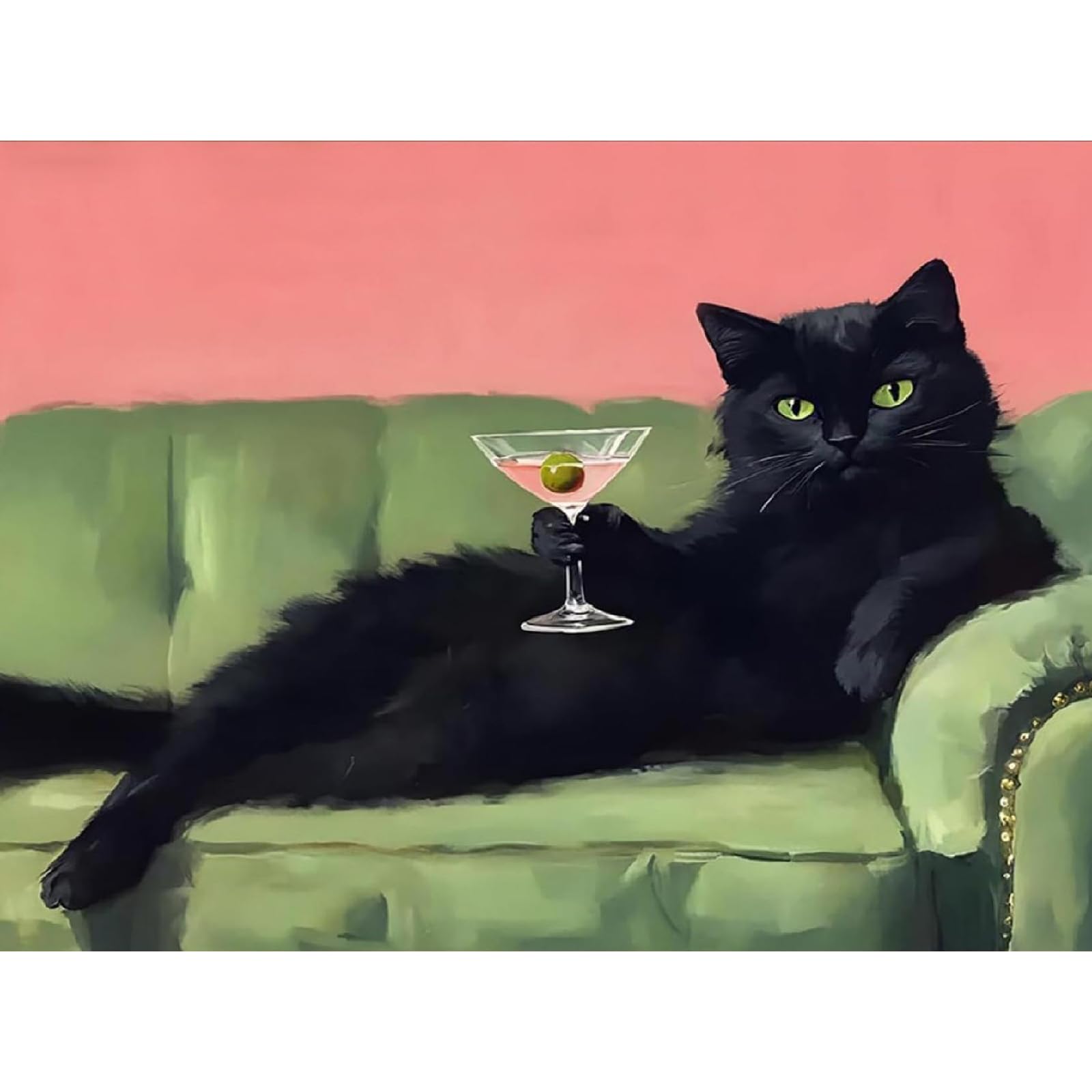 Jakener Mt22609-Uk Black Cat Paint By Numbers Kit For Adults Beginner,Cocktail Easy Adult Paint By Number Kits On Canvas Diy Painting For Beginners Art By Numbers For Home Wall Decor 16X20inch