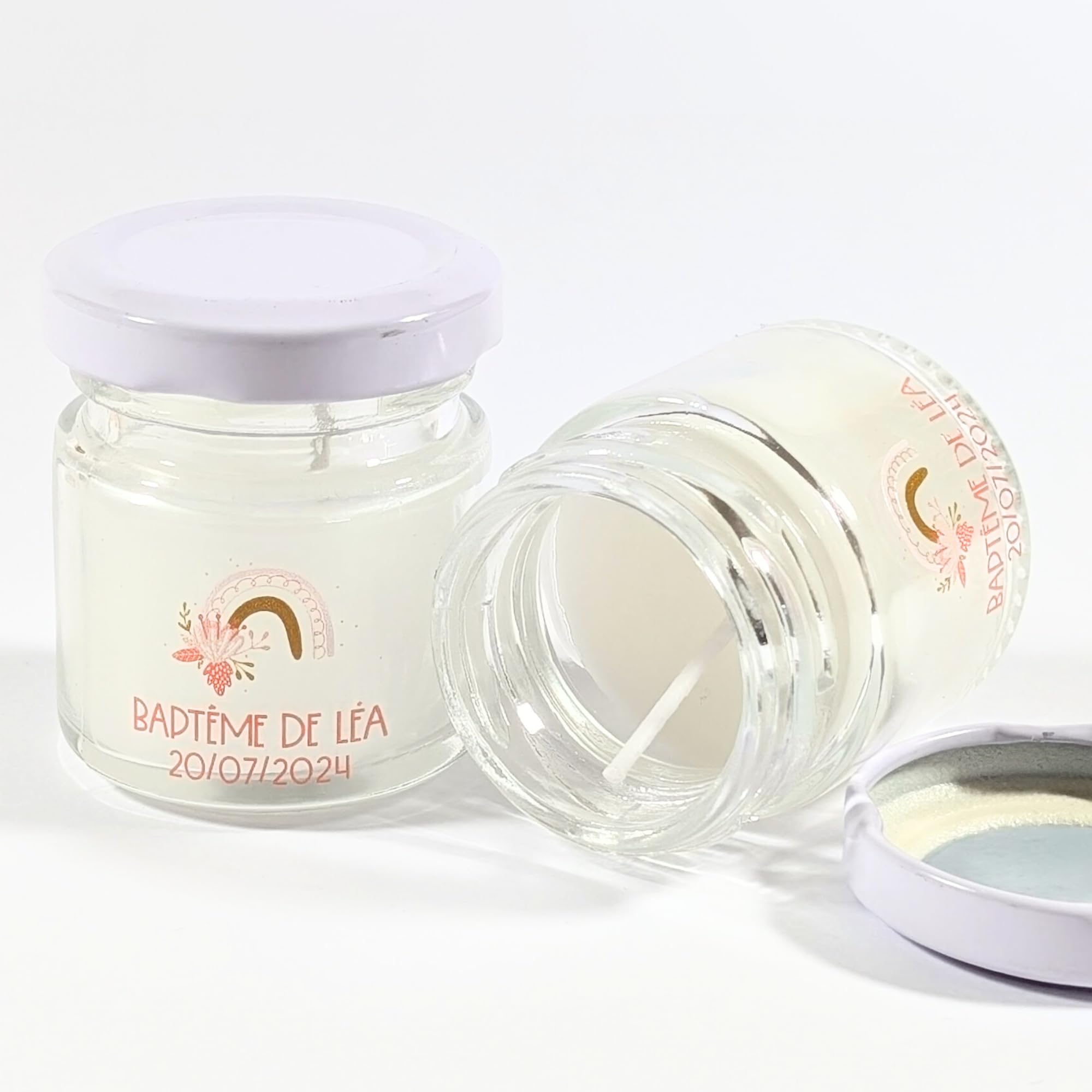 24 velas personalizadas | 10H – 40 ml – 30 GR | Regalo invitado bautizo, comunión, profesión de fe, baby shower, boda, cumpleaños – Regalo gracias | TE Whaka