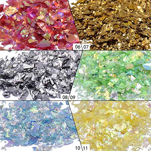 Minejin Nail Art Glitter Foil Slice Glass Broken Piece Stickers Decoration Decal Tips 12 Colors #TOP3