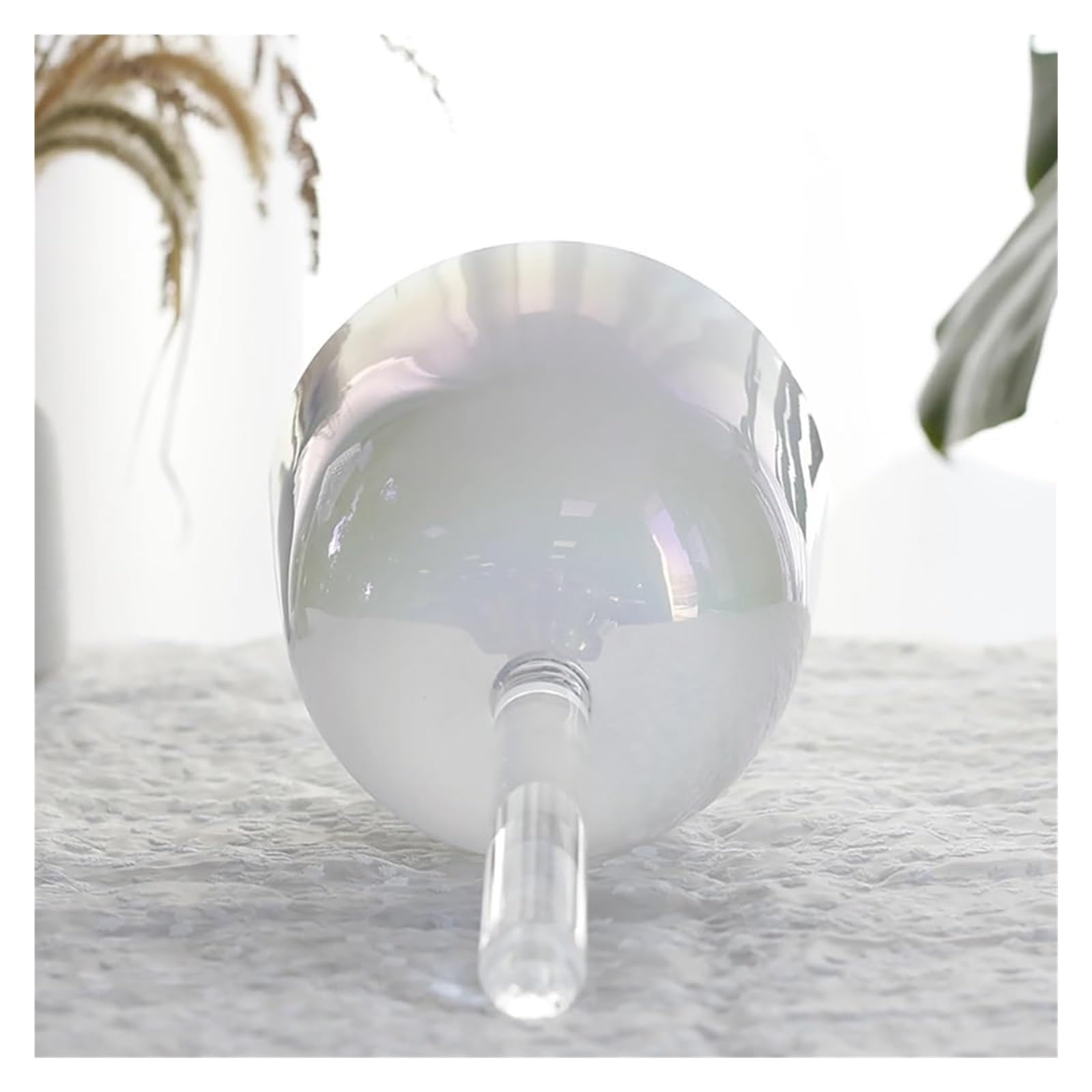Kristall-Klangschalen-Set, 432 Hz perlweißer Griff for Yoga-Meditation, Klangheilung, Klangschale in Quarzchakra-Farbe mit Schlägel(6 inch E4 note)