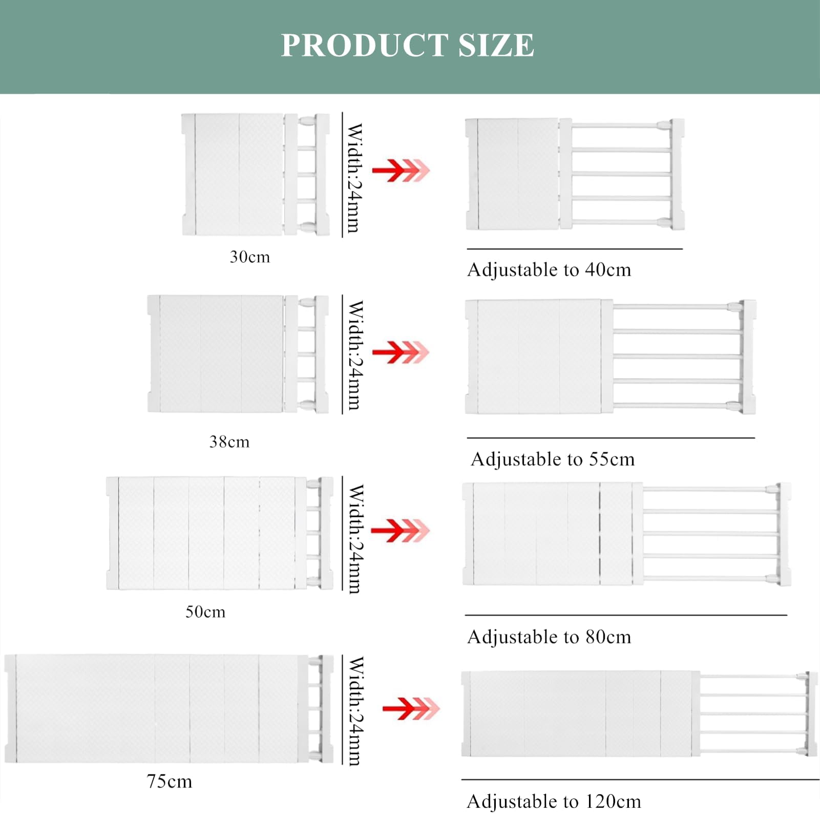 Estante Organizador de Armario de Ropa Extensible, Separadores de Armario de Bricolaje Ajustables, Estante de Tensión Separador para Armario, Armario, Baño, Cocina, Estantería (38‑55 cm)