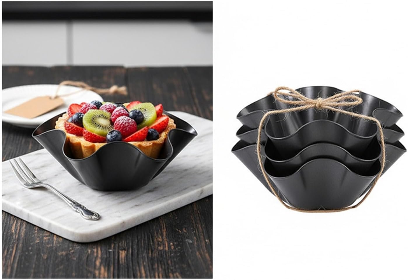 6 Inch & 8 Inch Flower Shape Baking Molds, Thickened Carbon Steel Non-Stick Tart Pan, Salad Bowl & Corn Tortilla Pan, Food Grade Kitchen Baking Tool for Desserts, Cakes and Salads(A)