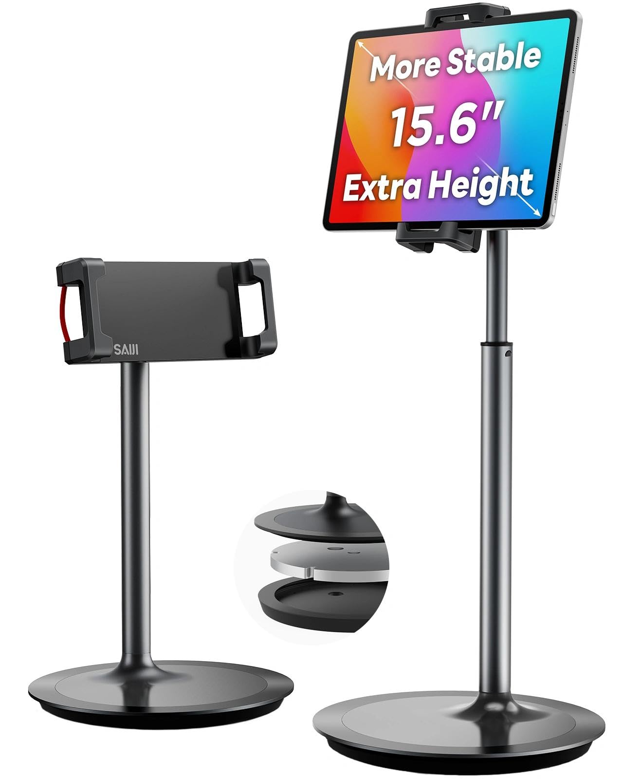 SAIJI Soporte para Tableta, Soporte Ajustable para teléfono, rotación de 360 Grados, Soporte de Escritorio de aleación de Aluminio para teléfono de Pantalla de 4.7 a 12.9 Pulgadas (Negro)