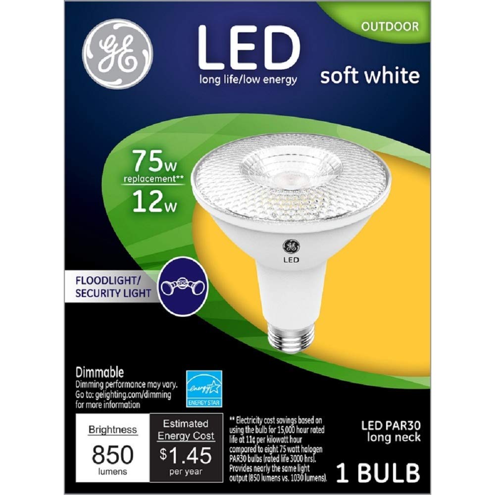 GELighting 38446 LED Flood/Security Bulb, Par30, Soft White, Long Neck, 1000 Lumens, 12-Watt - Quantity 1