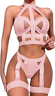 Lencería Top Sexy Moda Sexy Ropa Interior Trajes Lencería Ropa Interior Ropa de Dormir Pijamas Liguero Conjunto de Lencería para Mujer Rojo, Rosa., M