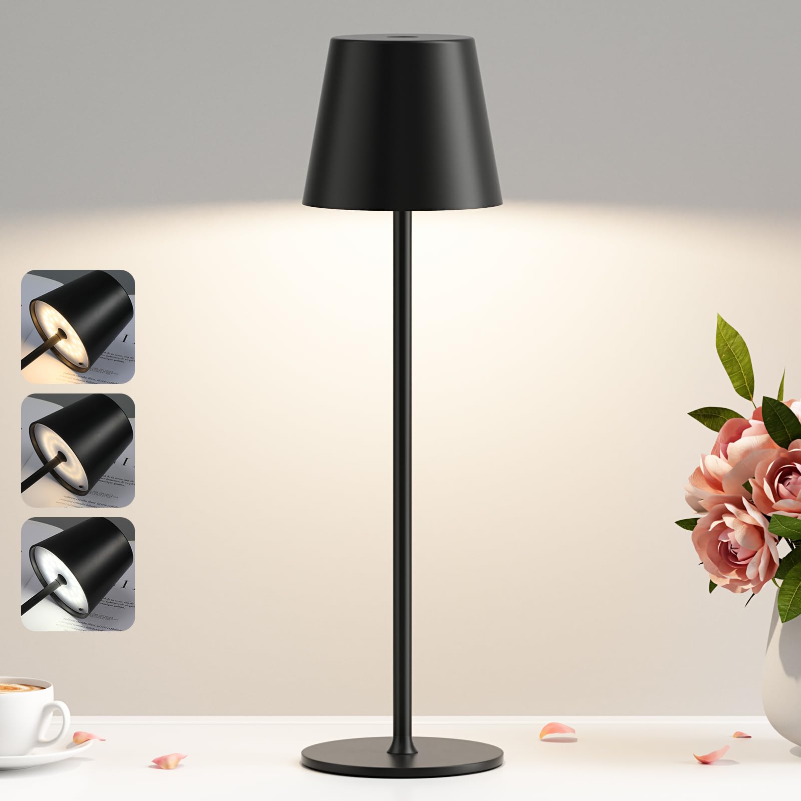 Tafellamp, draadloos, led-tafellamp, accu, dimbaar, set van 2 met 3
