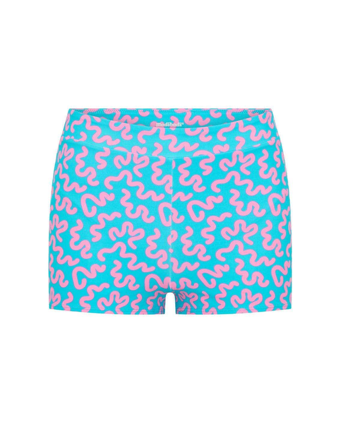 Modibodi Hi-Waist Swimshort for Teenage Girls - Period Protection Swimwear - High Absorbency 50ML-Wavy Blue