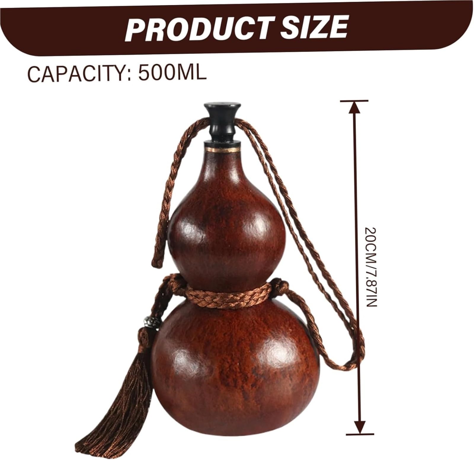 Calabash Wine Pot, 1 szt. Chińska dynia na uchwyt na napoje, przenośna butelka na wodę z tykwy, tradycyjny pojemnik na napoje, ręcznie robiony rekwizyt do wystroju domu(20cm)