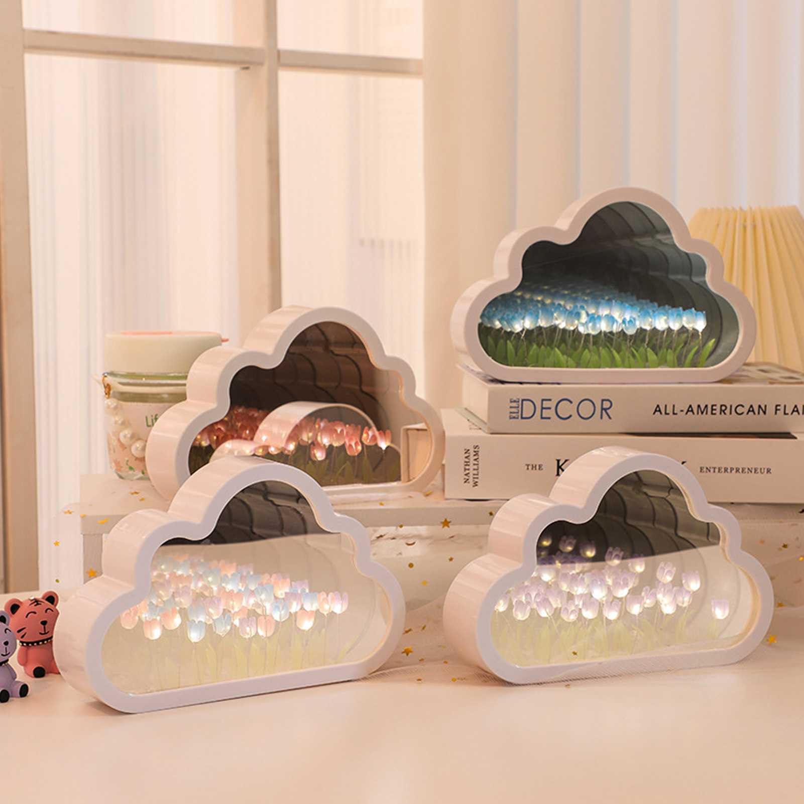 Lampada Notturna A Tulipano Con Effetto Specchio Infinito - Luce LED A Forma Di Nuvola, Regalo Fai Da Te (Batterie Non Incluse)