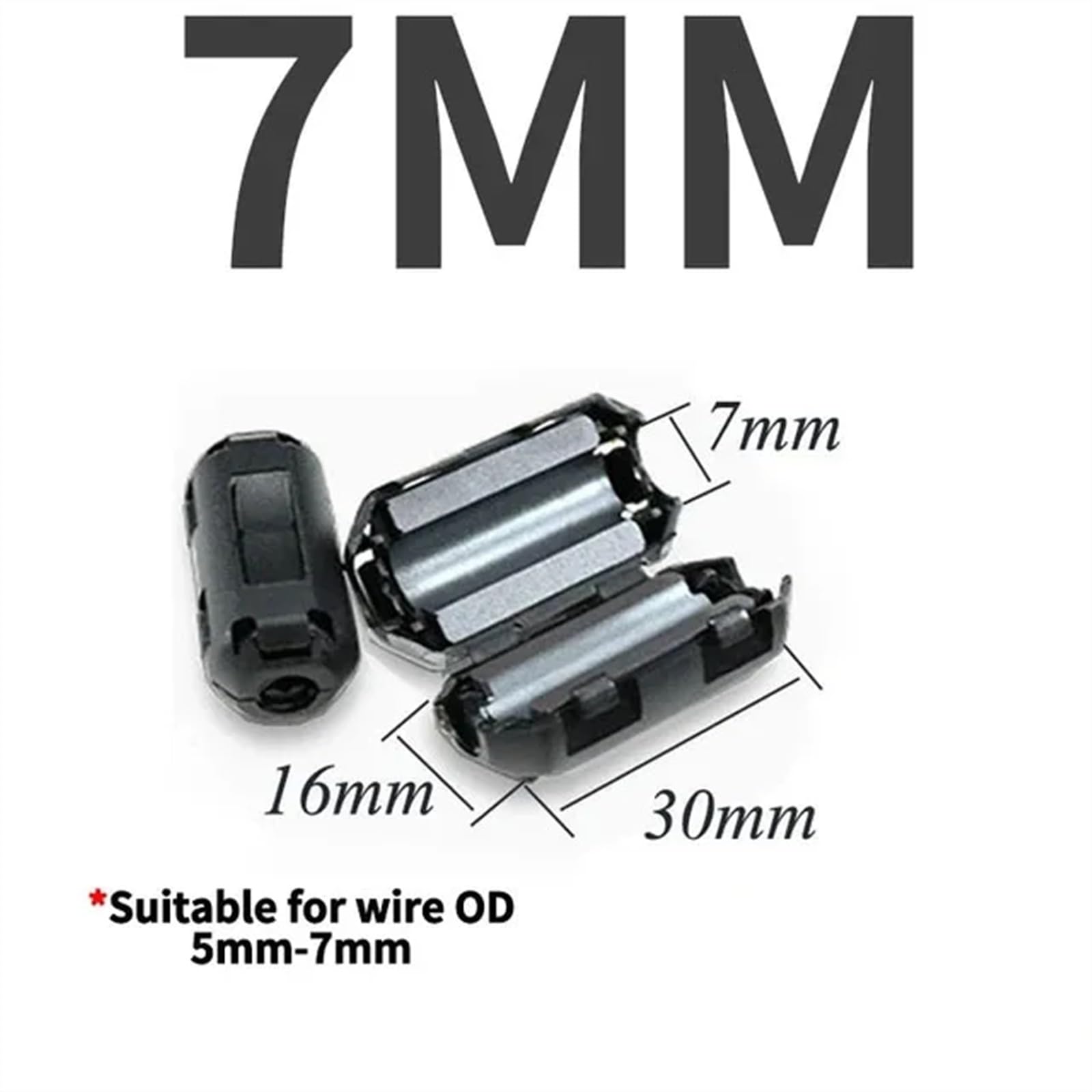 20 PCS Nero Anello Magnetico Filtro In Ferrite for La Schermatura del Cavo Diametro Interno 3.5 MILLIMETRI 5/7/9/11/13/15 MILLIMETRI Filtro di Smagnetizzazione ( Color : 7MM-ui650 , Size : 20 PCS )