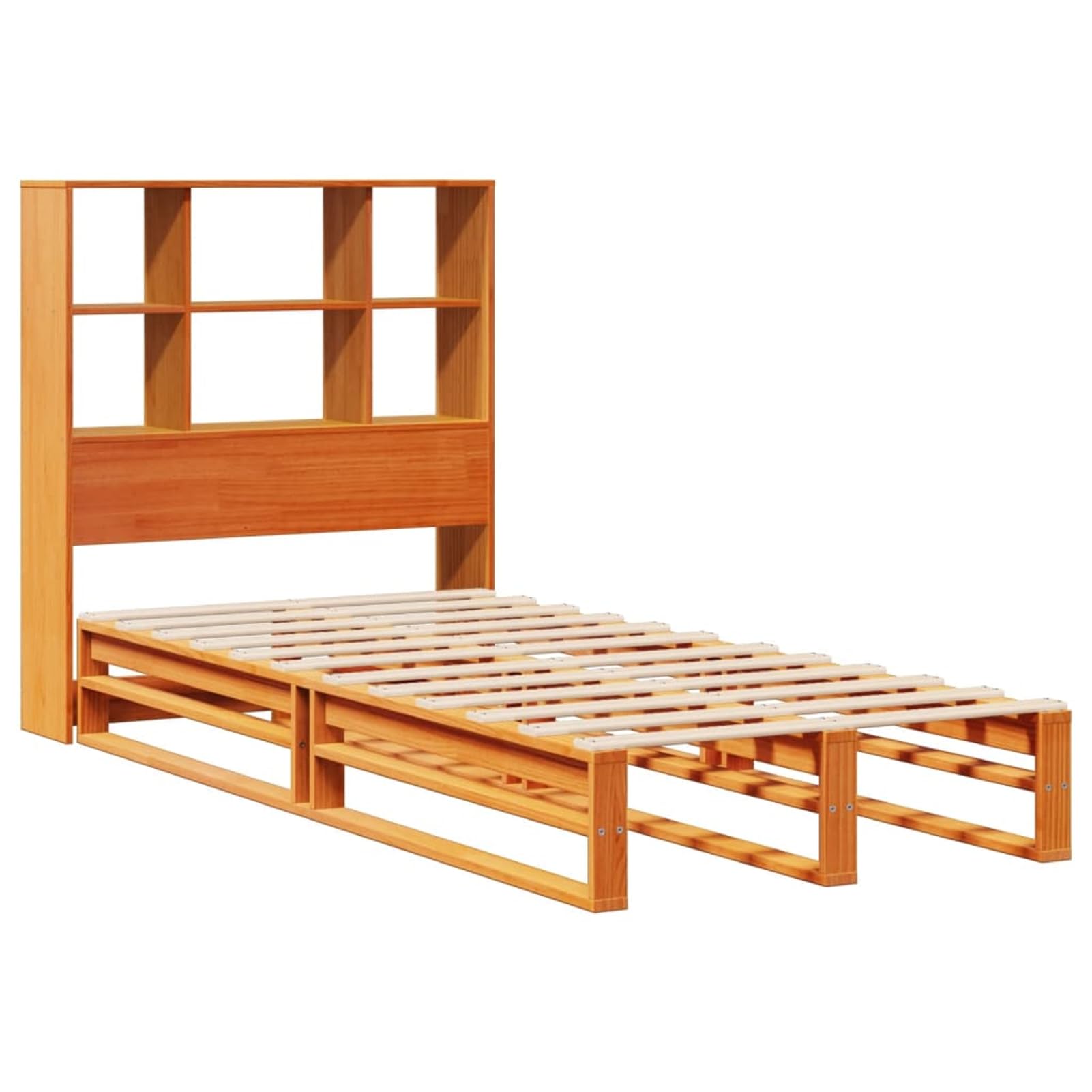 Gecheer Lit Bibliothèque sans Matelas Cire Marron 100x200cm Bois Massif, Cadre de Lit à Plateforme avec Lattes Convient pour Matelas de 100 x 200 cm pour Chambre Adultes Type B