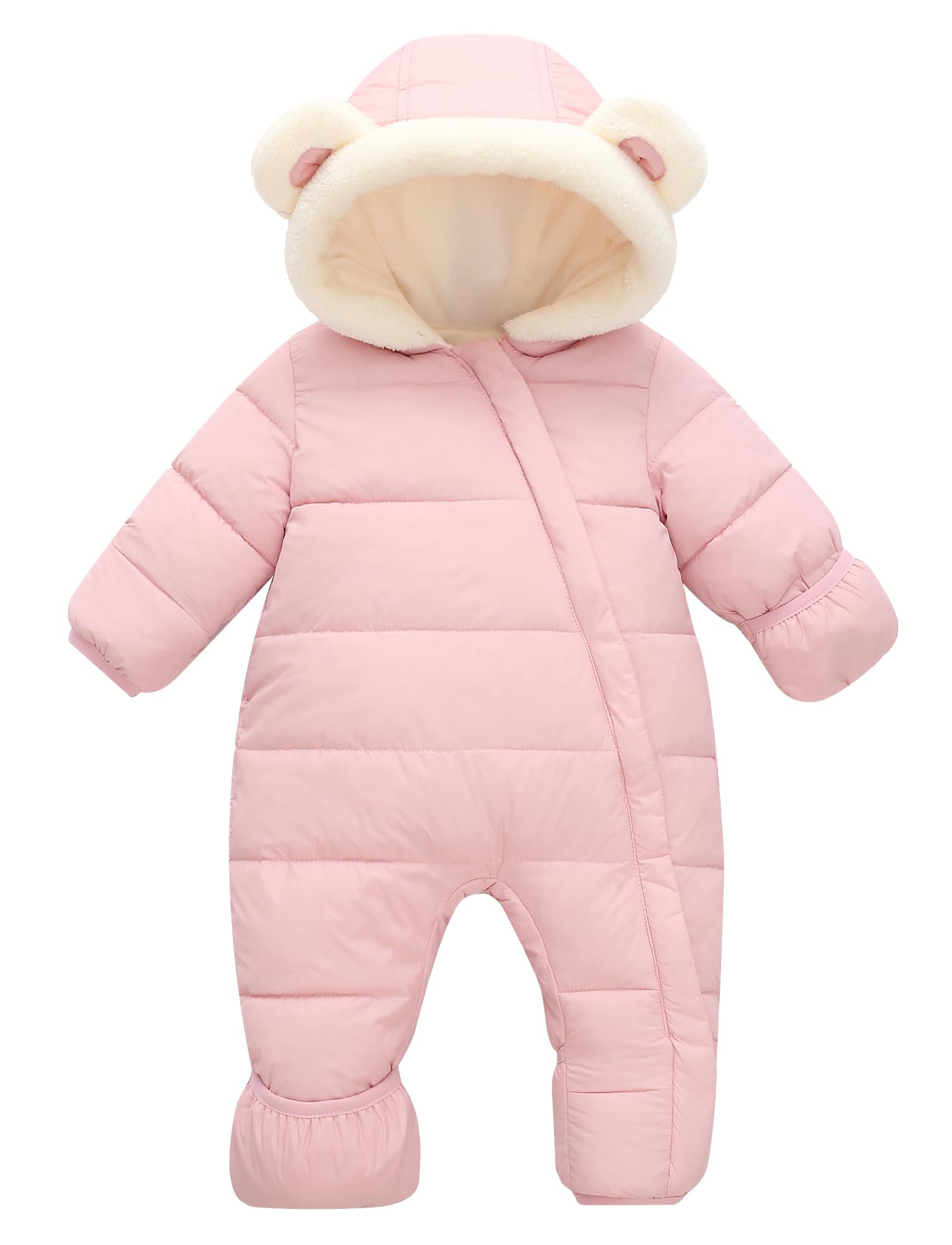 Combinaison de Neige Bébé Barboteuse d'Hiver Doublée en Polaire Chaude Grenouillère Coupe-Vent à Capuche Mignon 0-24 mois