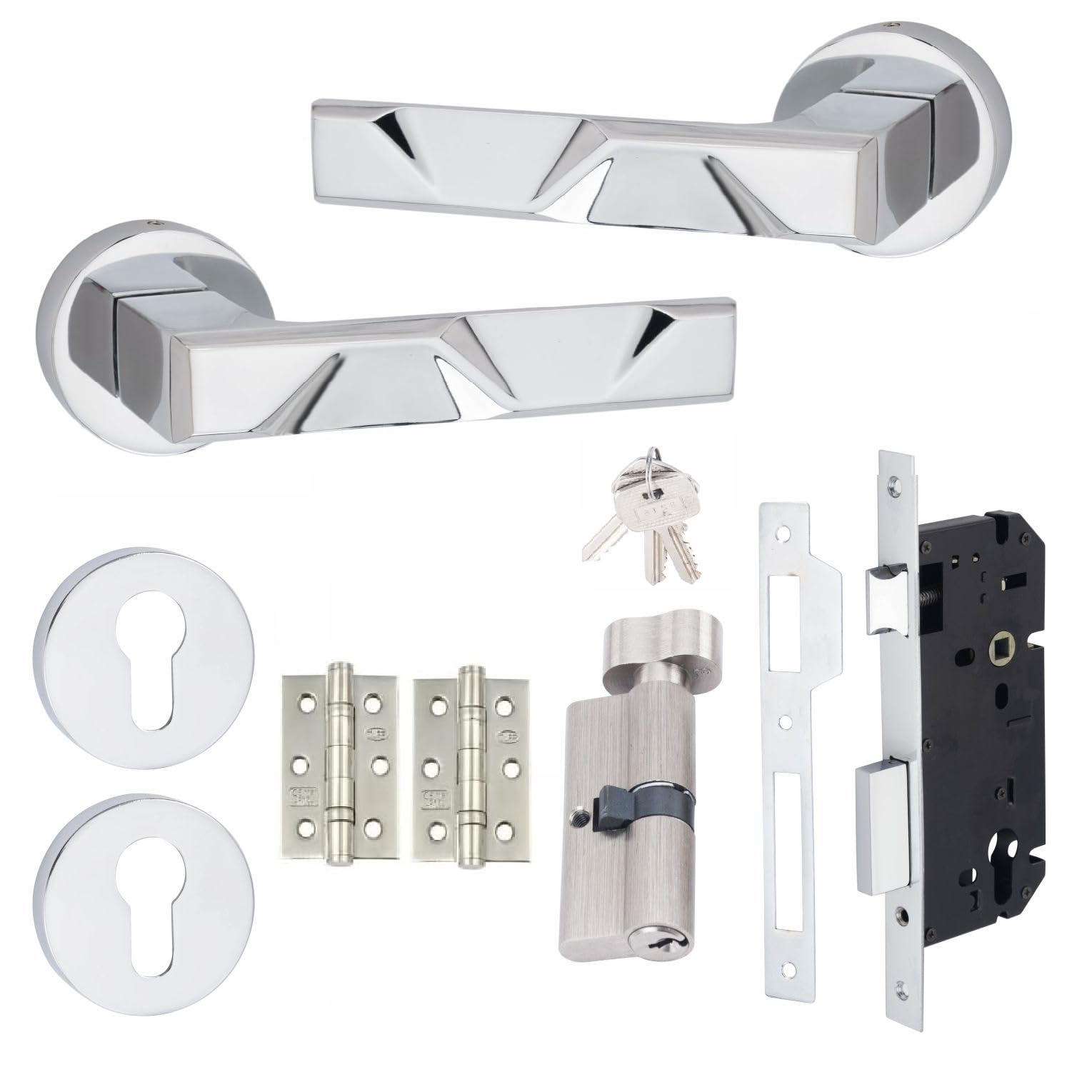 Golden Grace Polished Chrome Modern Nova Euro Lock Door Handles In Finish With 70Mm Key & Thumbturn Barrell