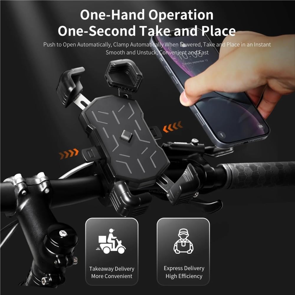 Soporte para Teléfono De Bicicleta Vista 360​​° Universal Ajustable para Móvil A Prueba Golpes 4.5-7.2 Pulgadas Piezas Moto(Naranja,Mirror)