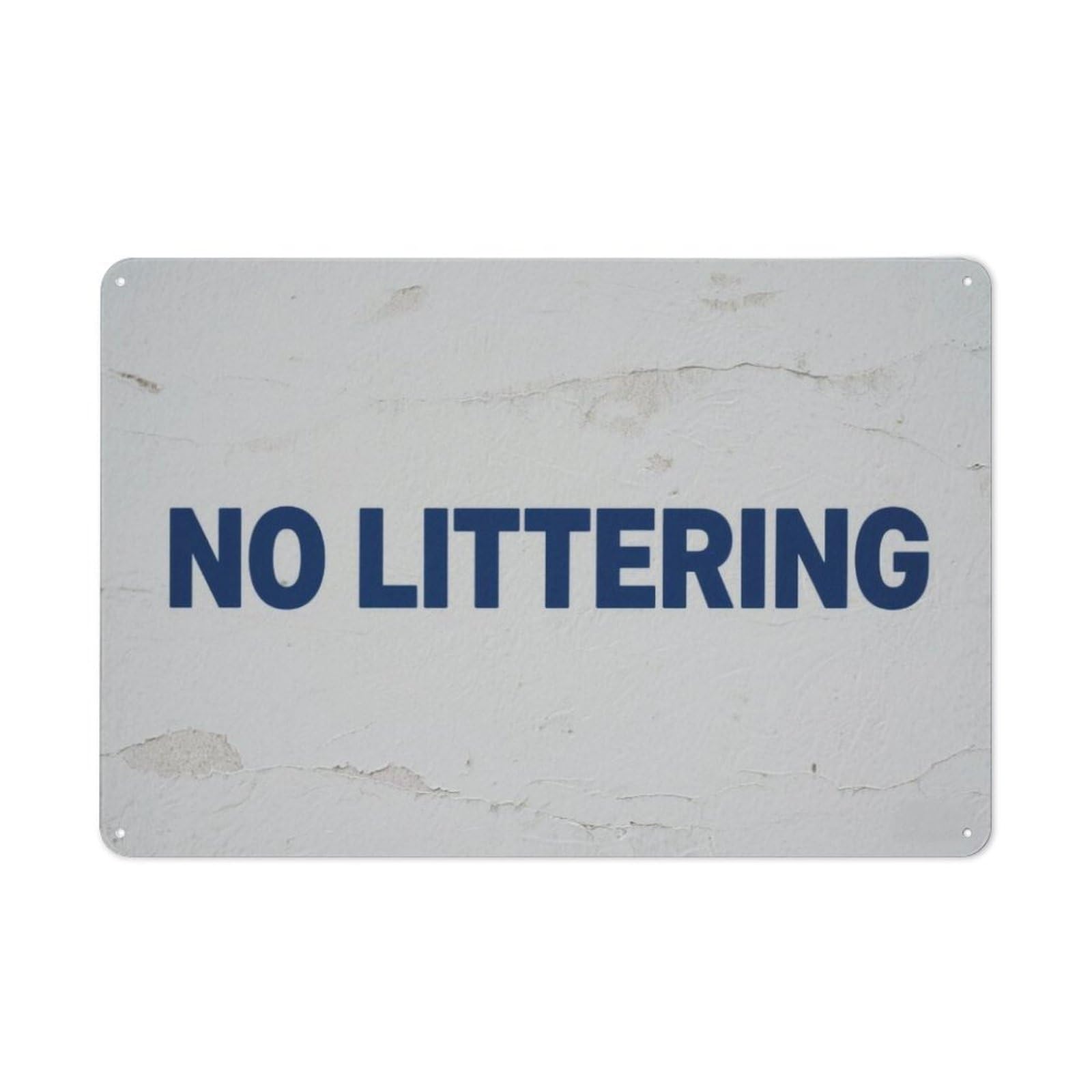 peiyeety No Littering Metal Tin Sign Environmental Cleanliness White Blue Durable Aluminum Weatherproof Wall Plaque for Public Park Community Street Outdoor Zone 6x8 Inch