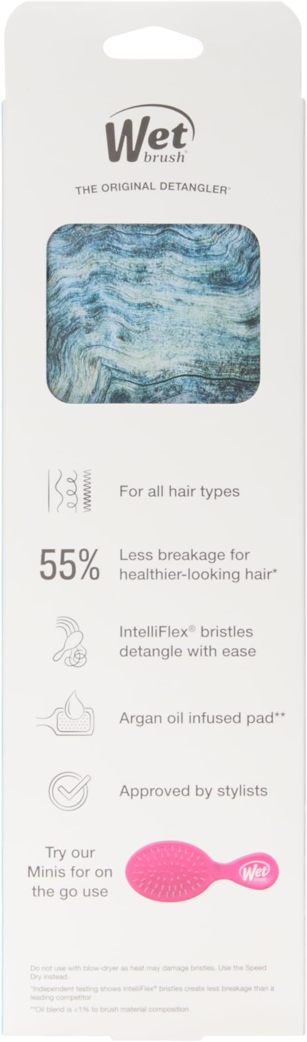 Wet Brush Paddle Shine Enhancer with Argan Oil, Distressed Wood - Ultra-Soft IntelliFlex Detangling Bristles with Boar Bristles For A Smooth & Shiny Finish - Pain-Free Hair Brush For Women & Men