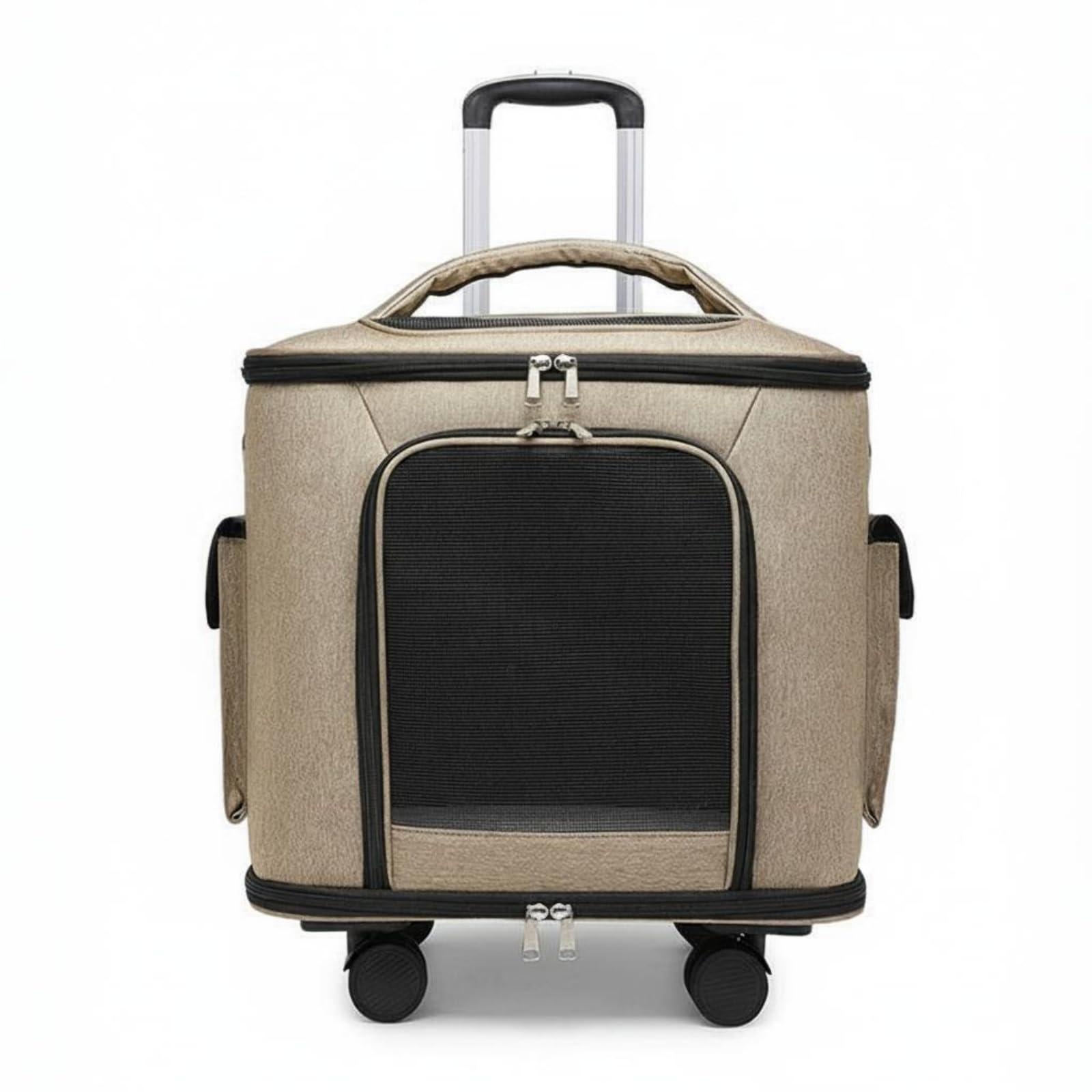 Transportín con Asa Telescópica Bolsillos Múltiples Transportín con Ruedas Usable en Avión para Viaje, Salida, Caqui