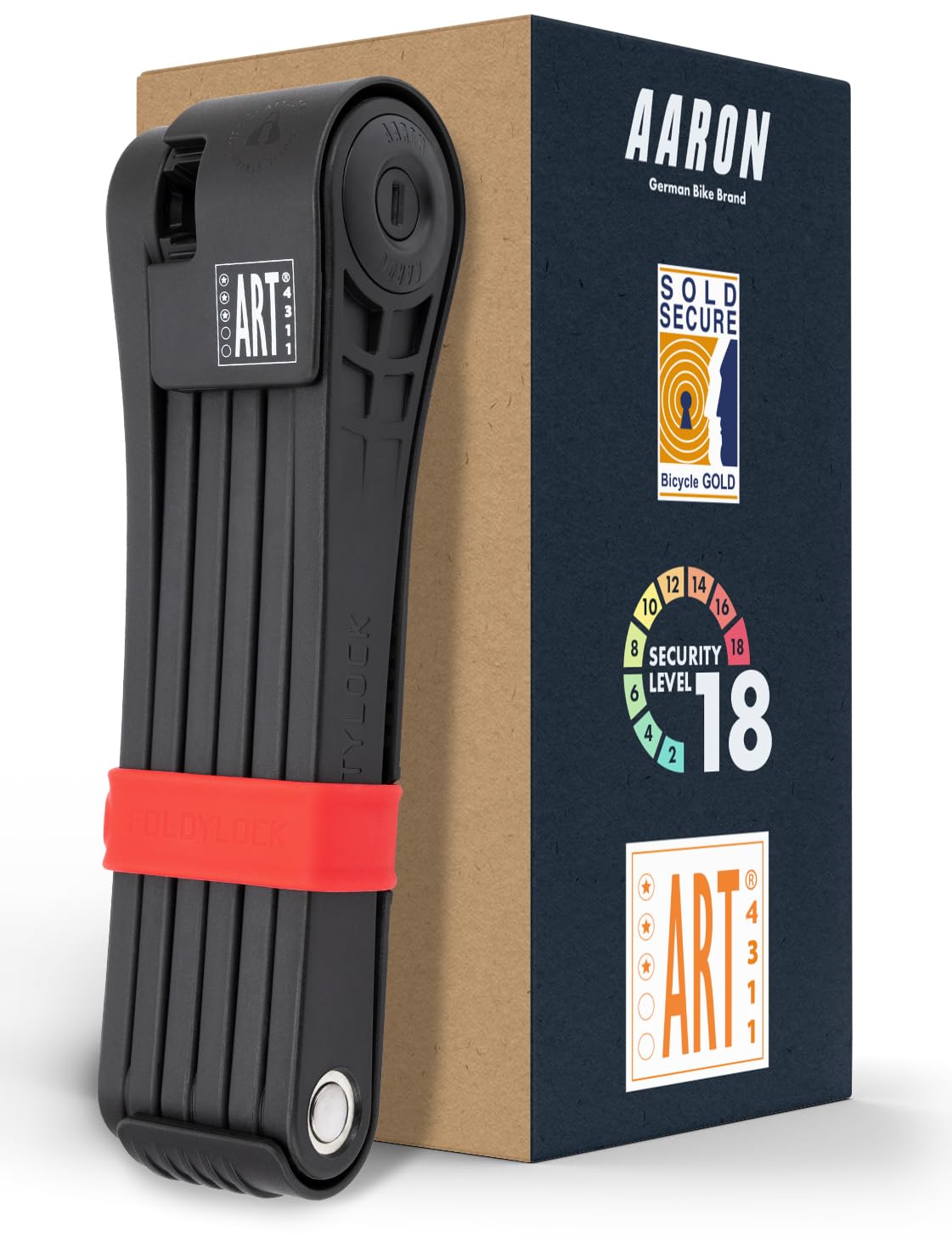 AARON Premium - Lucchetto pieghevole sicuro livello 18, serratura brevettata ad alta sicurezza con supporto, chiusura leggera per bicicletta elettrica, bici da strada, moto, MTB