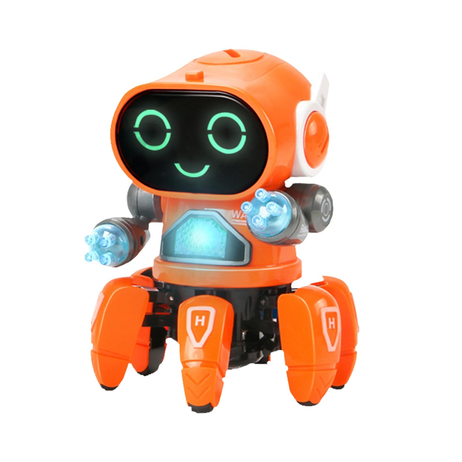 Fauitay 6 Claw Robot Toy, 90 Degree Flexible Arm, Mobile Chassis, Dancing and Singing Robot Toy with Clear Sound (Orange)