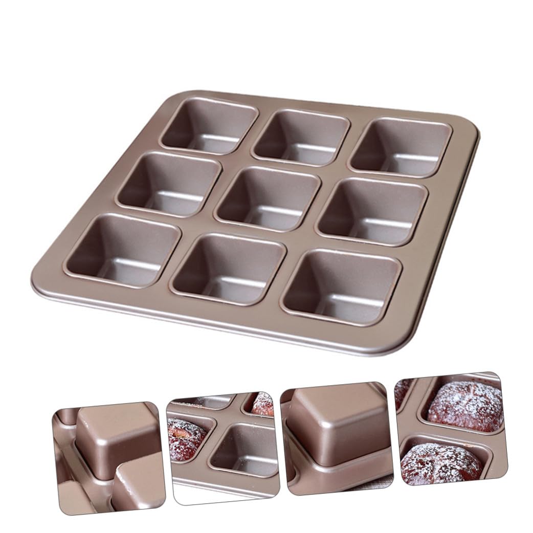 TOYANDONA Moule à Gâteau Carré Antiadhésif Doré en Acier Carbone pour Pâtisserie Maison Facile à Nettoyer et Démouler 9 Compartiments