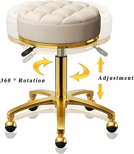 Miniatura 6 de HZLCMPY Taburete redondo de barra rodante, taburete de salón de belleza y spa, silla de pan médica, 5 garras de titanio dorado con ruedas giratorias