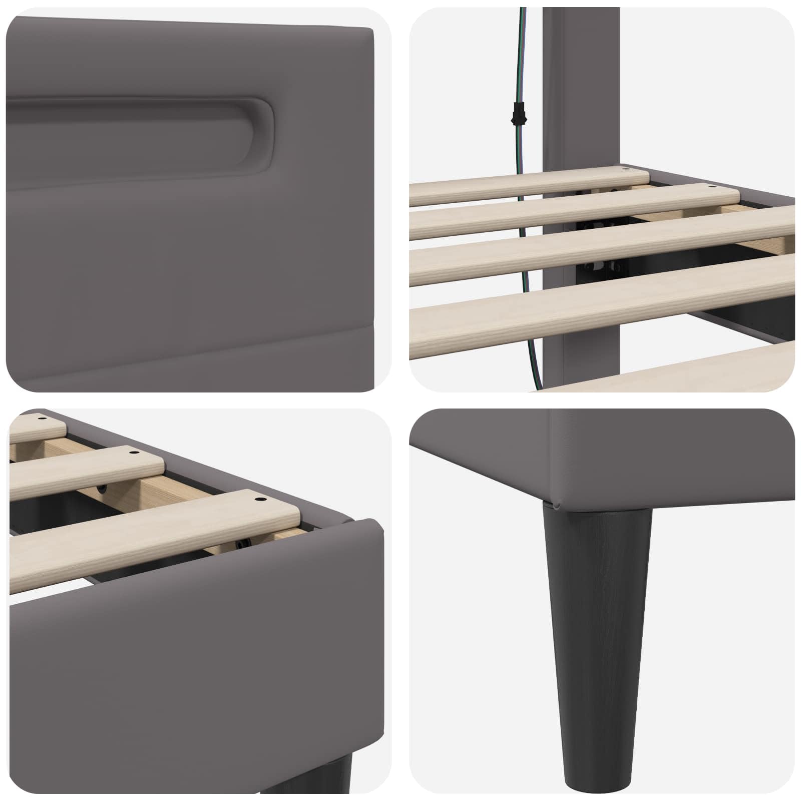 vidaXL Struttura del letto con testiera Grigio 120 x 190 cm Similpelle, Arredo camera elegante, letto rettangolare moderno, stiloso e funzionale con USB, pelle sintetica scura