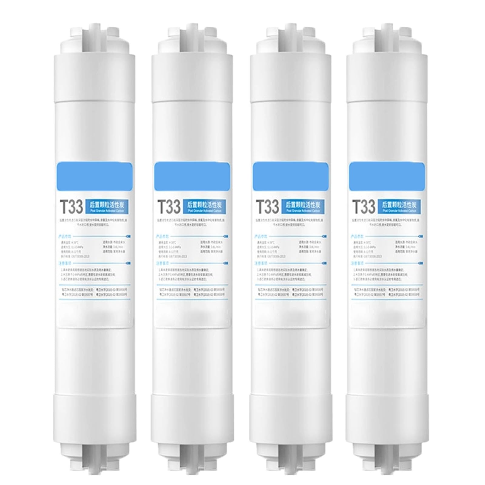 Lot 4 filtres à eau à charbon actif T33, Raccords rapides tuyaux 1/4 po, Pour systèmes d'osmose inverse (OI) sous évier, remplacement du filtre