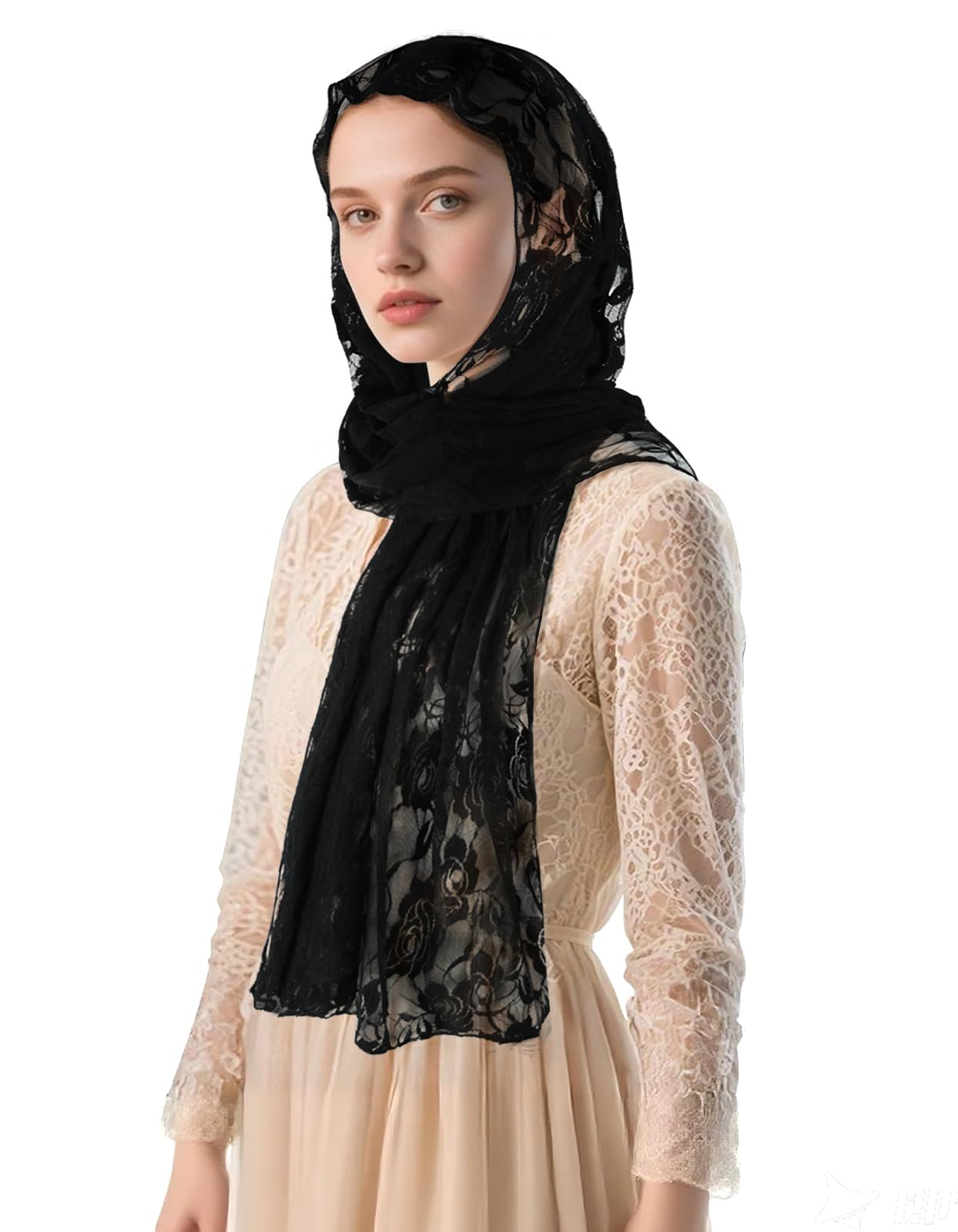 GERINLY Stylish Scarves for Women Lightweight Fashion Lace Printed Wrap Scarfs Shawl for Dress