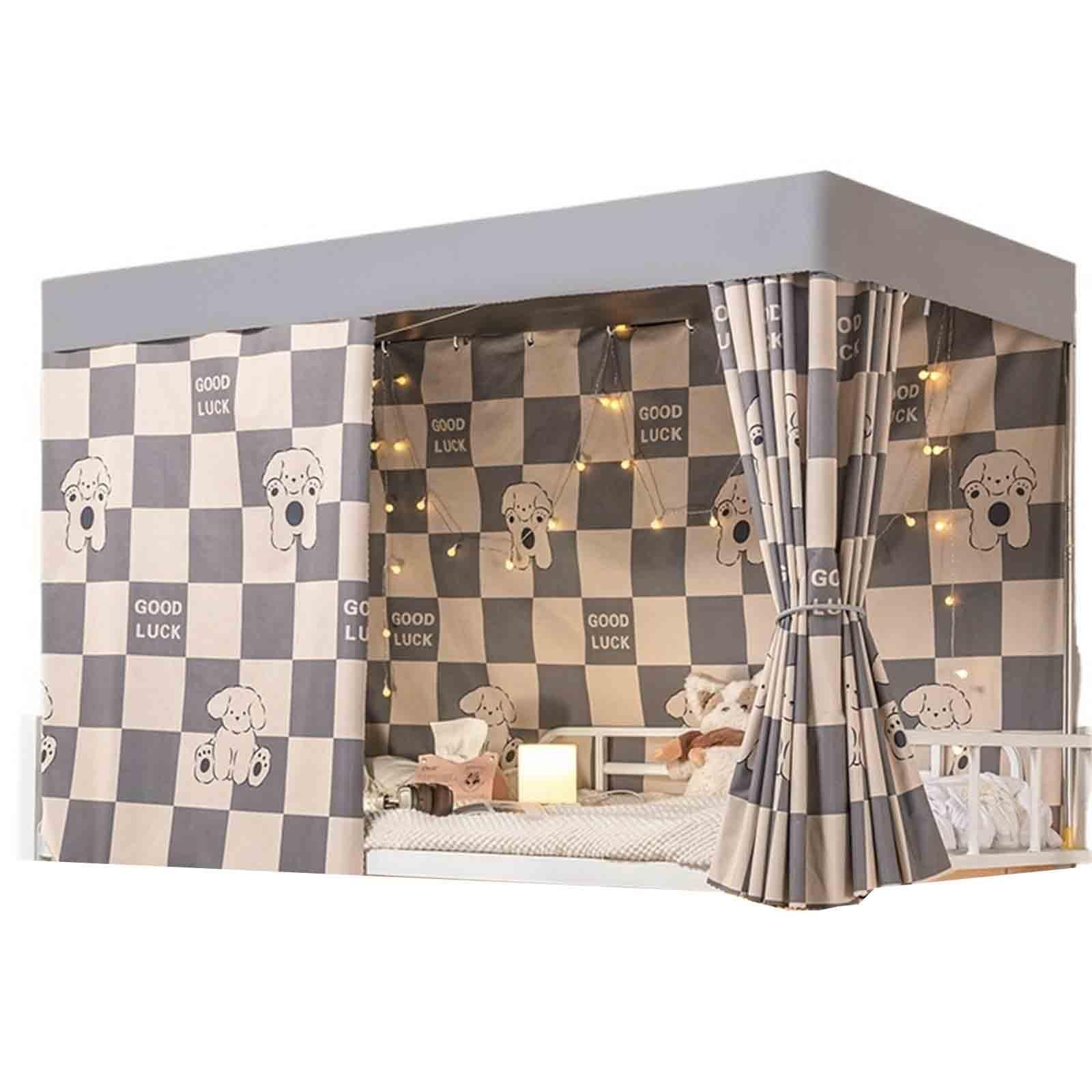 HAJHI Thicken Blackou Bunk Bed Tent Dormitories Bunk Bed Curtains for Bottom Top Polyester 3 Doors Loft Bed Curtains Mosquito-Proof(3*curtains+canopy,1.5M,M)